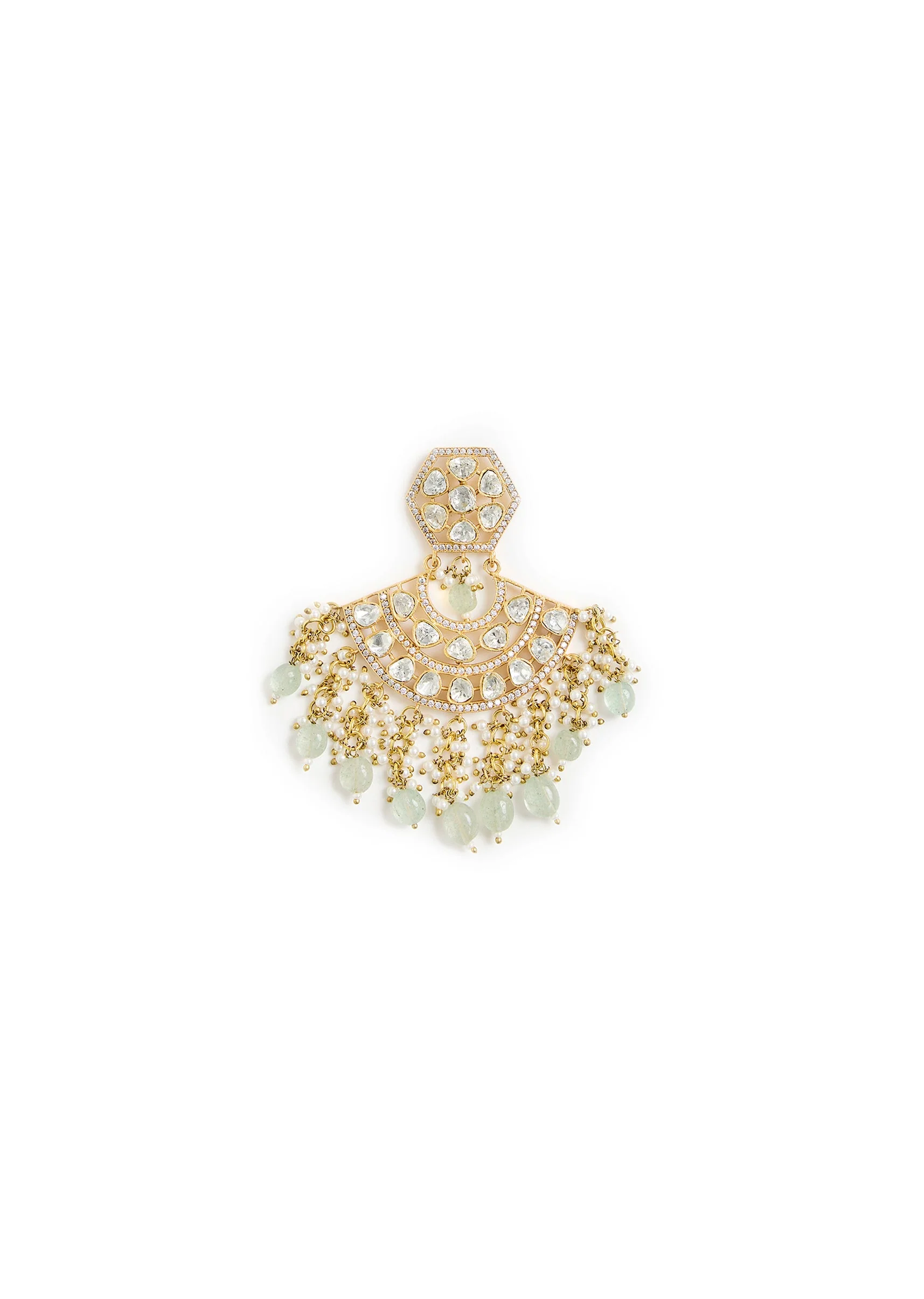 Gold finish Kundan Polki Statement Earrings - Image 3