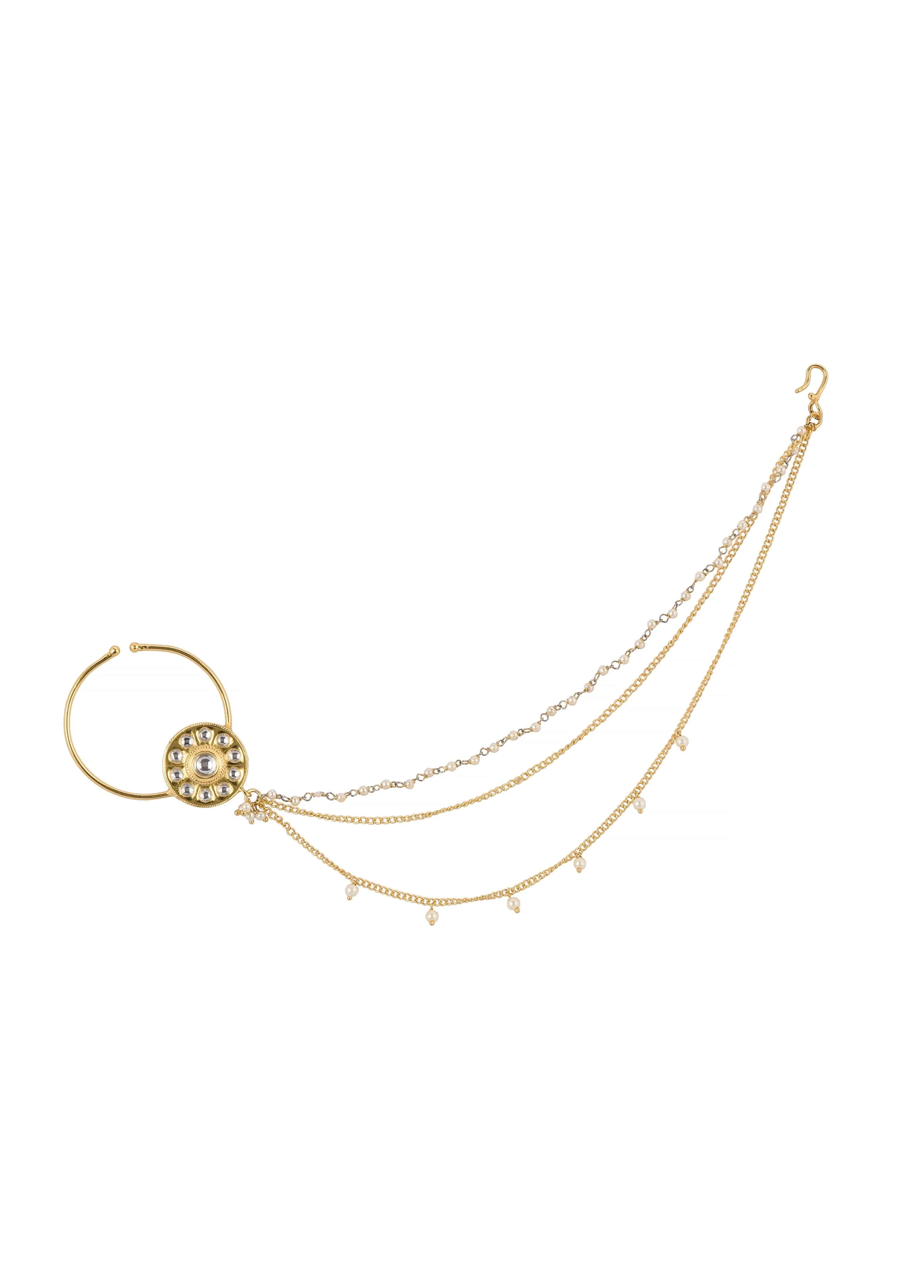 Gold Finish Layered Nath With Small Motif - Image 2