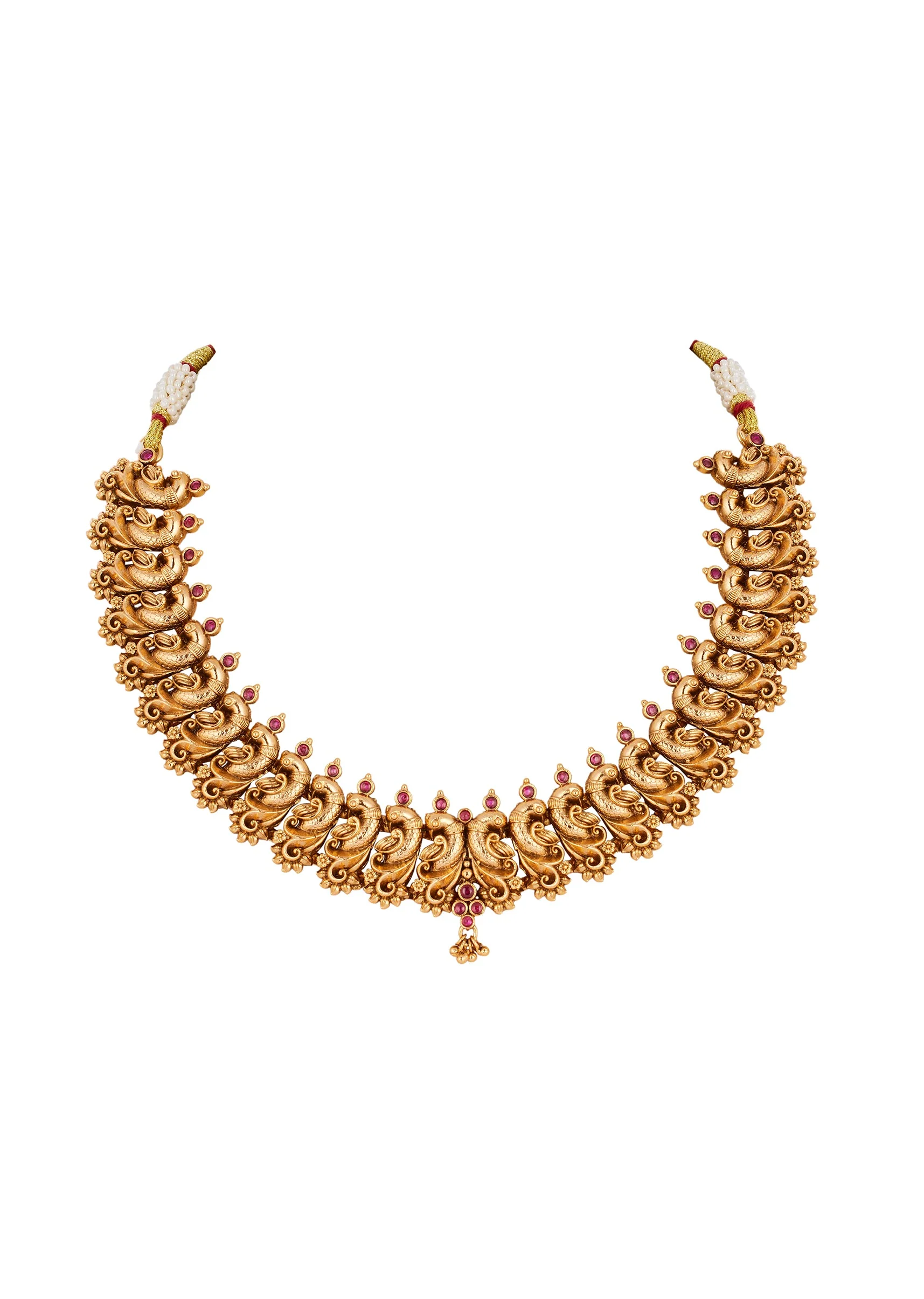 Gold Finish Necklace Set With Traditional Temple Motifs - Image 3