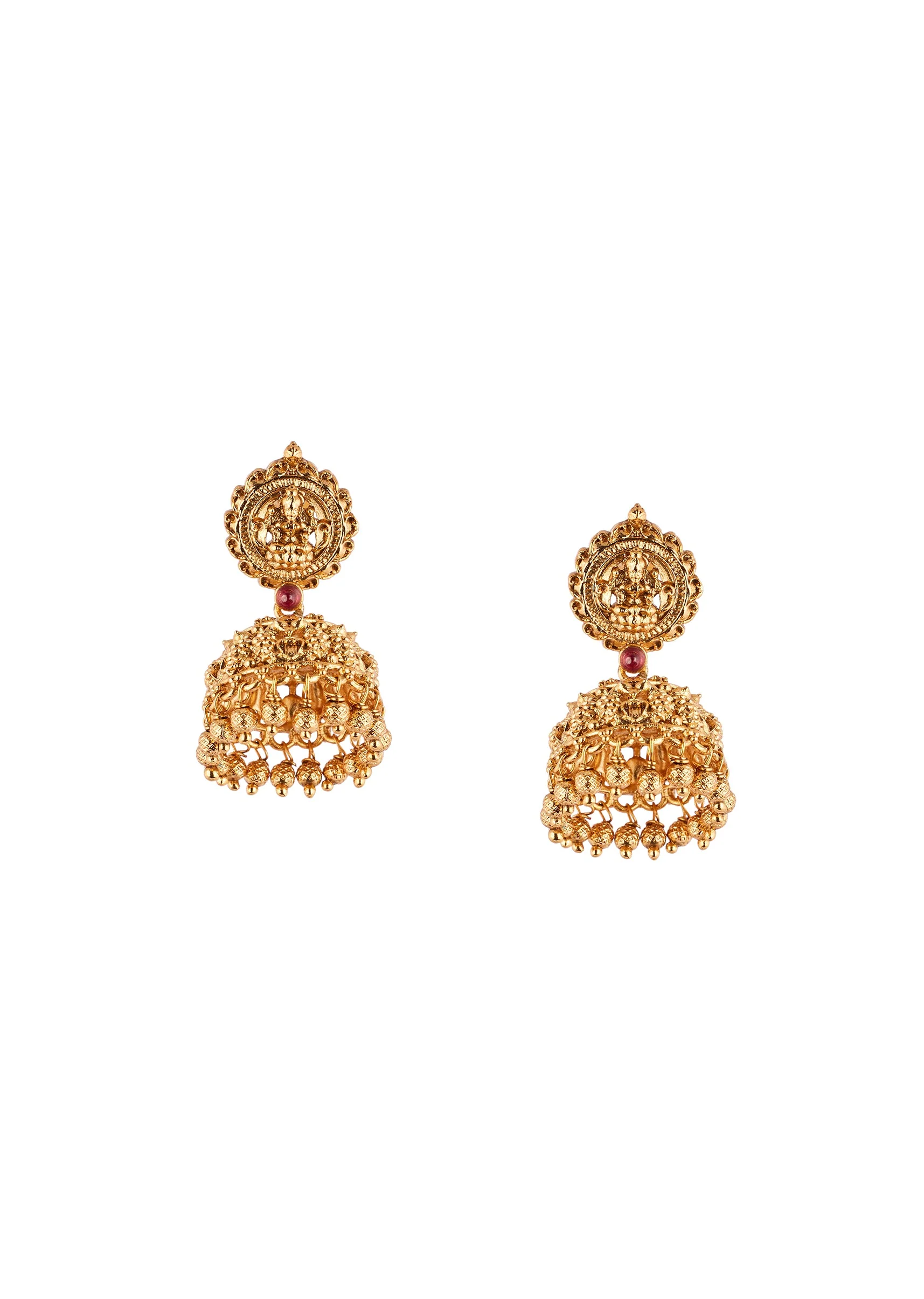 Gold Finish Necklace Set With Traditional Temple Motifs - Image 4