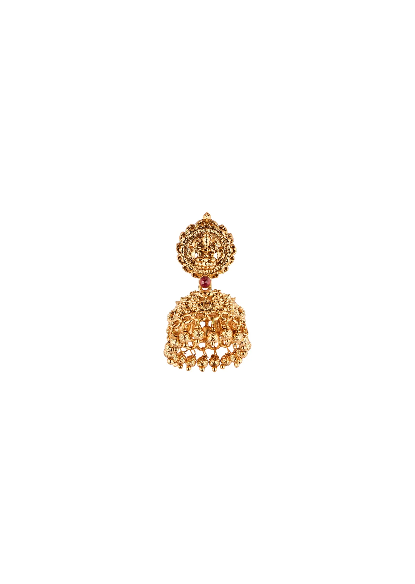 Gold Finish Necklace Set With Traditional Temple Motifs - Image 5