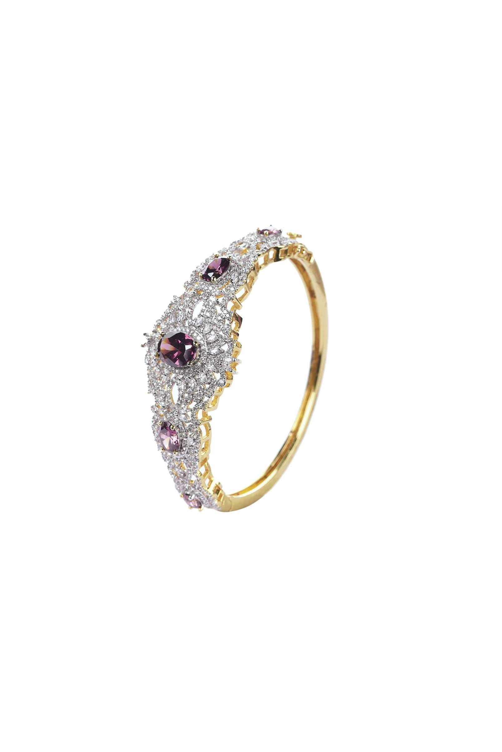 Gold Finish Openable Bangle In Mix Metal With Ruby Stones - Image 3