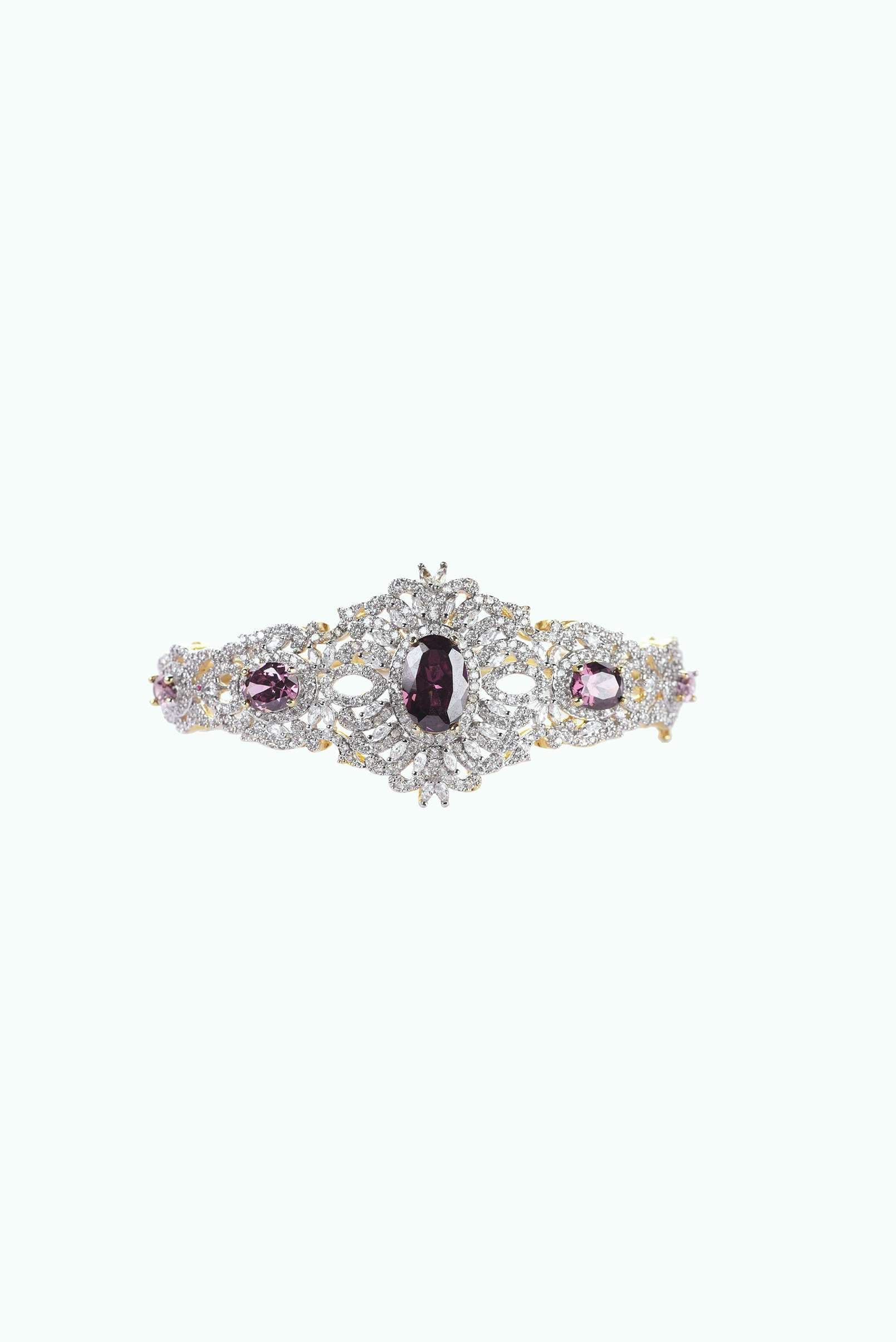 Gold Finish Openable Bangle In Mix Metal With Ruby Stones - Image 4