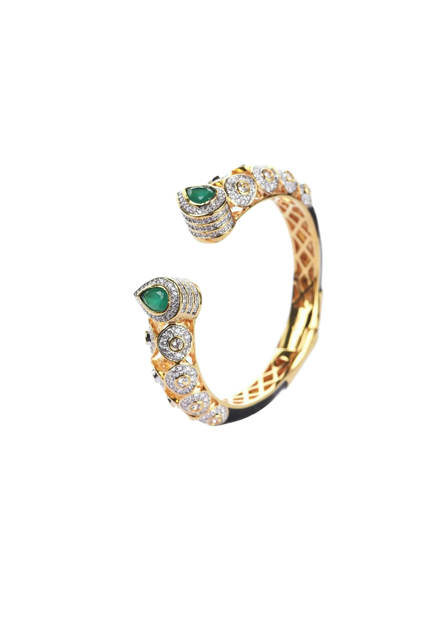 Gold Finish Openable Bangle (Set Of 1) Studded With Emerald - Image 3