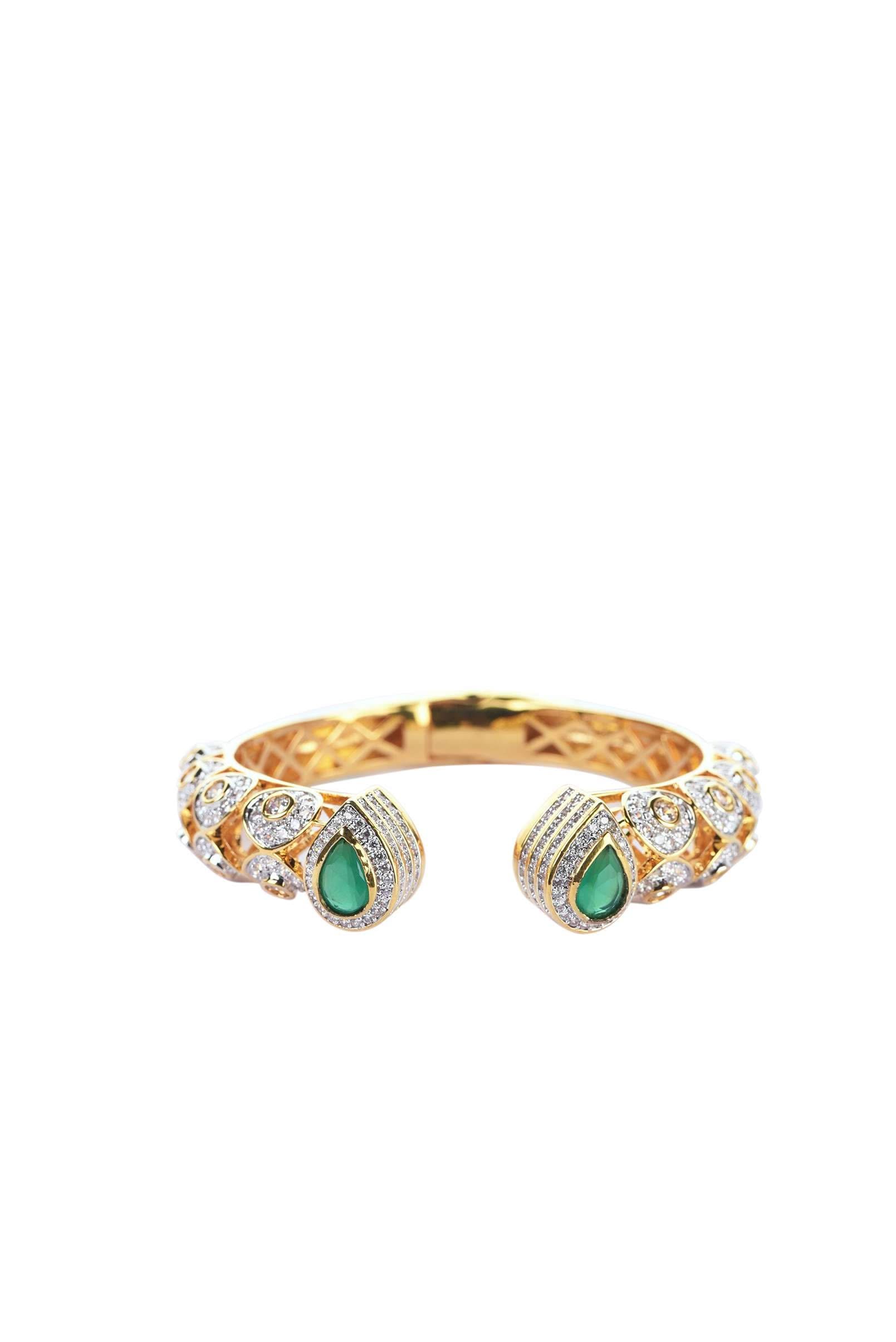 Gold Finish Openable Bangle (Set Of 1) Studded With Emerald - Image 4