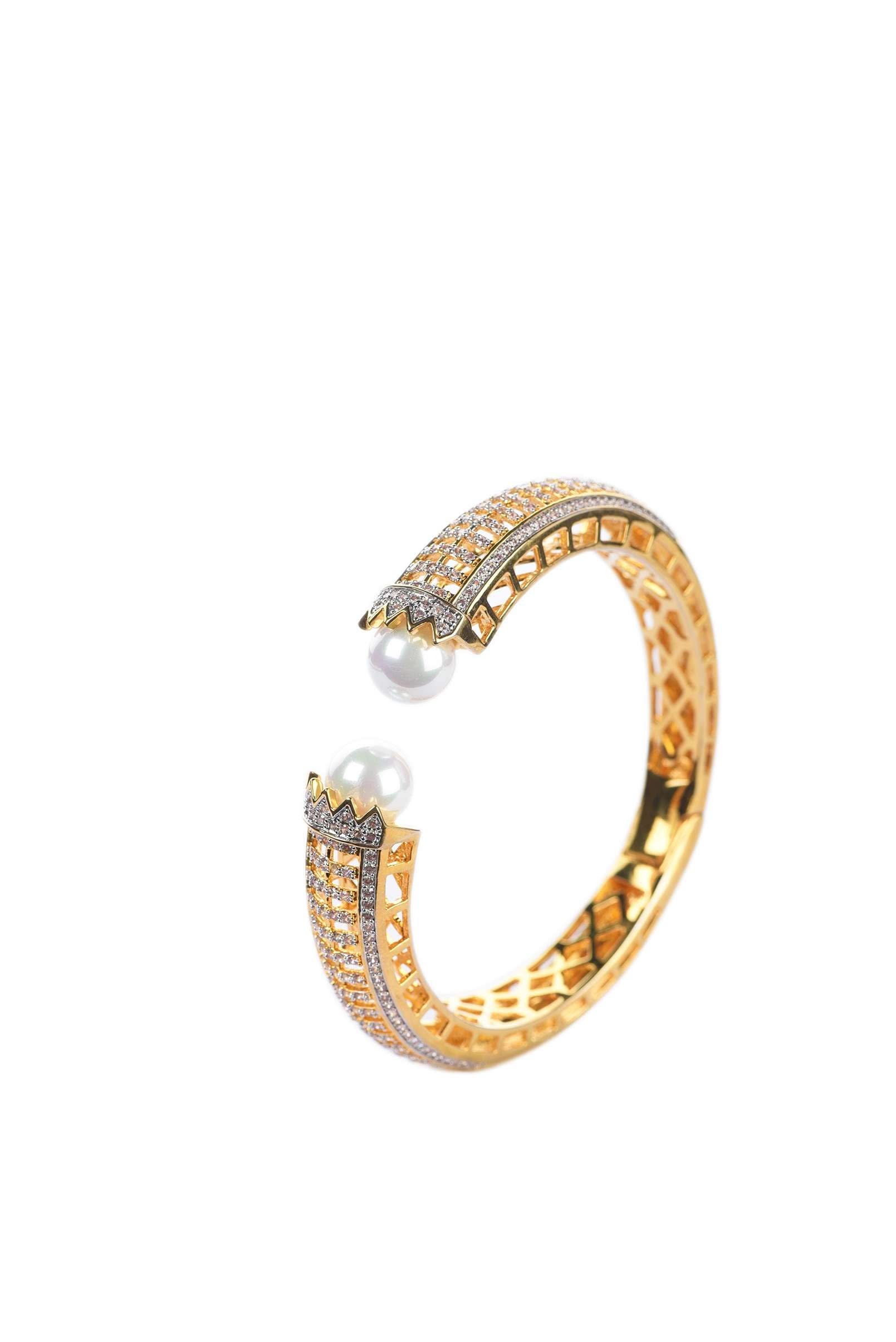 Gold Finish Openable Bangle With Zircon Stones - Image 3