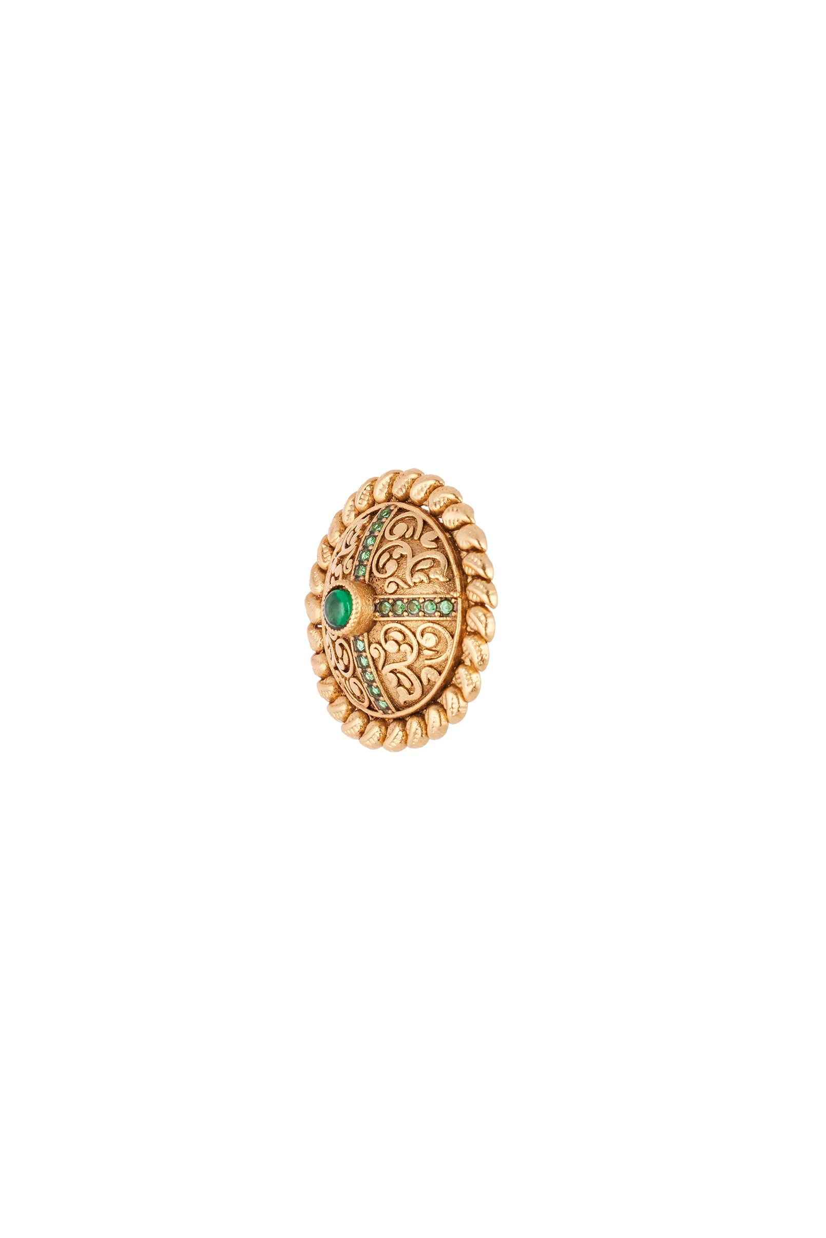 Gold Finish Ring Set With Central Green Stone Accent - Image 3