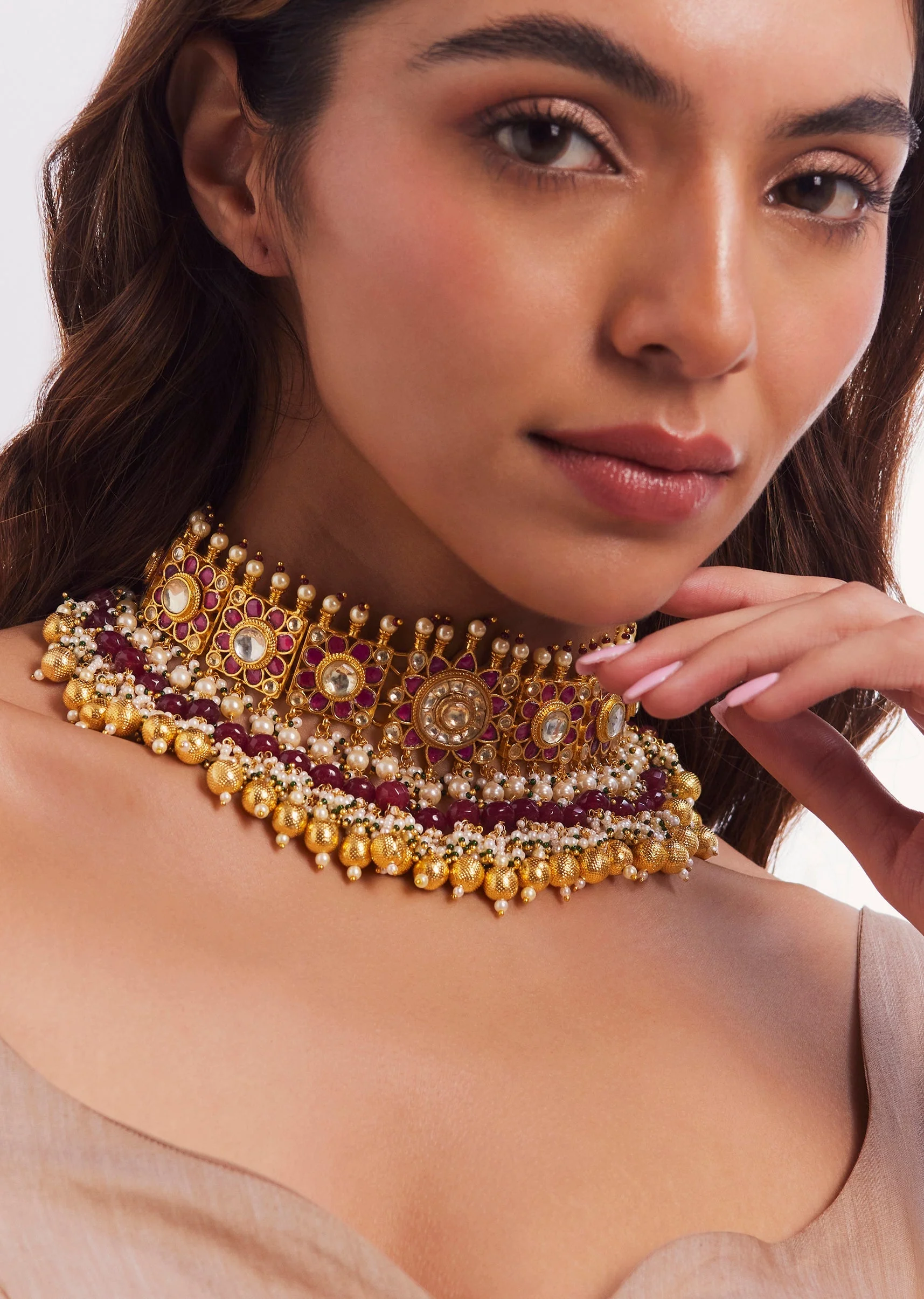 Gold Finish Ruby Choker Set - Image 2