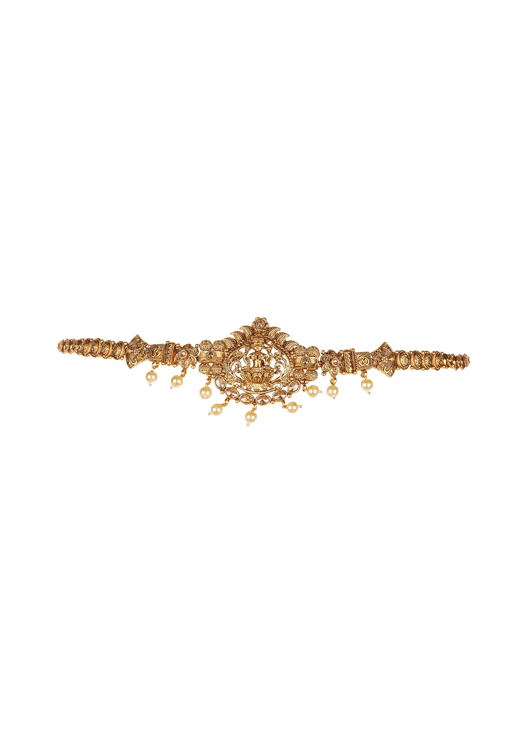 Gold Finish Waist Belt With Temple Style Motifs - Image 2