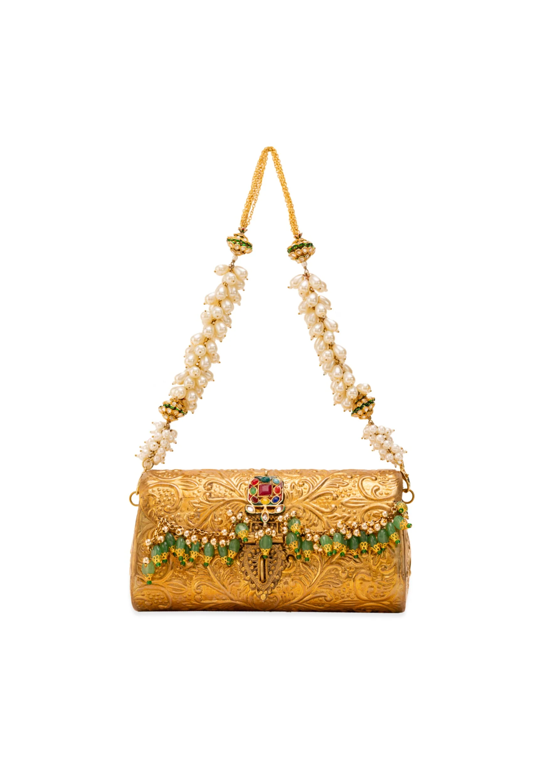 Gold Floral Embossed Textured Metal Bag - Image 2