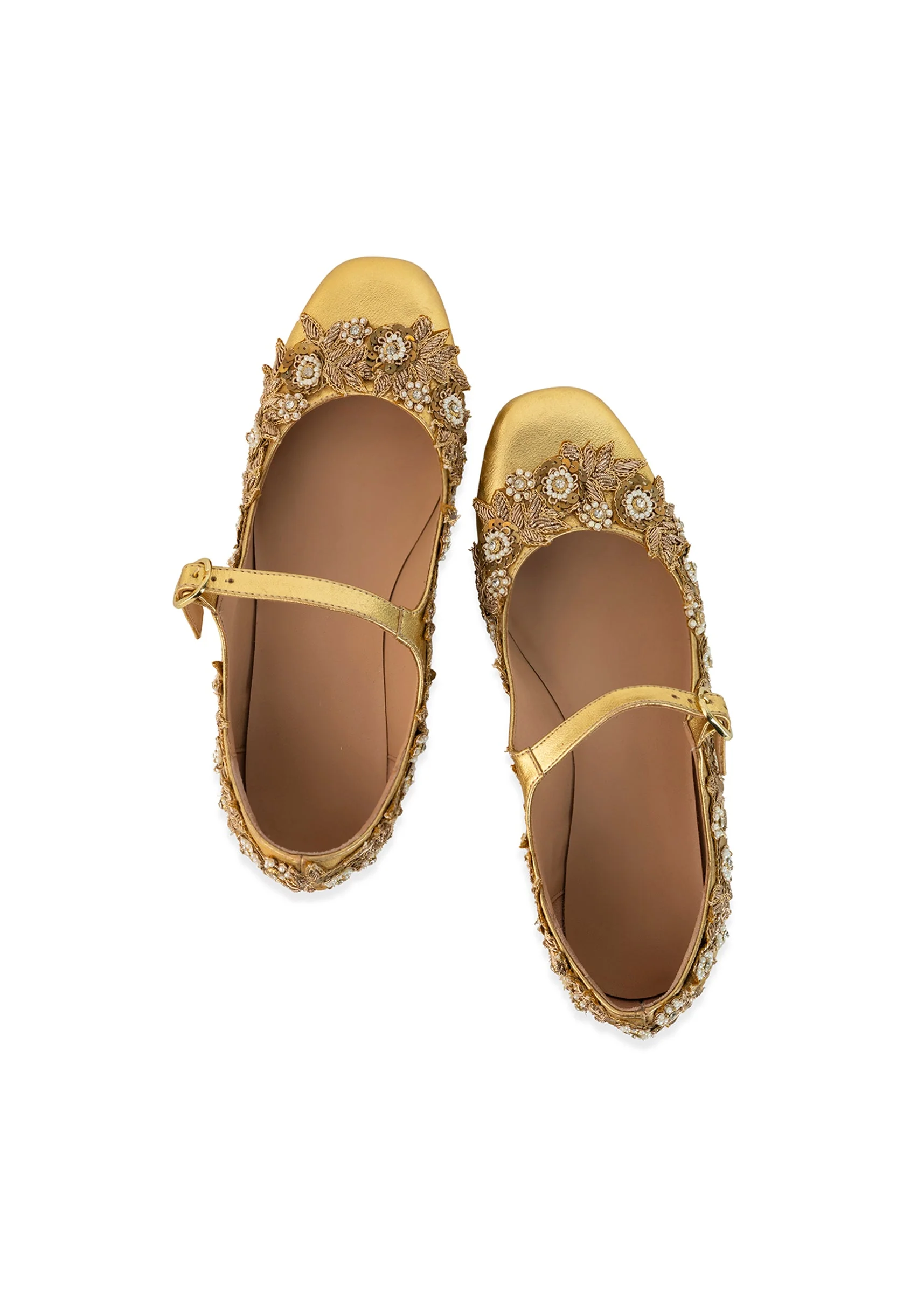 Gold Floral Zari Embellished Floral Juttis - Image 2