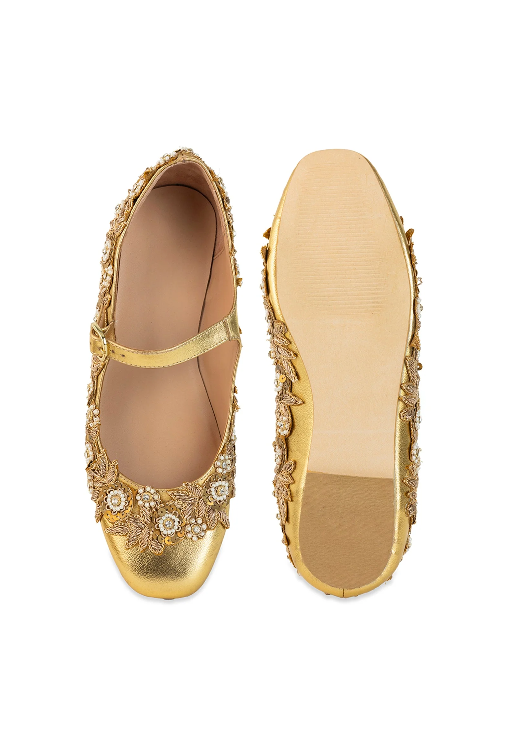 Gold Floral Zari Embellished Floral Juttis - Image 4