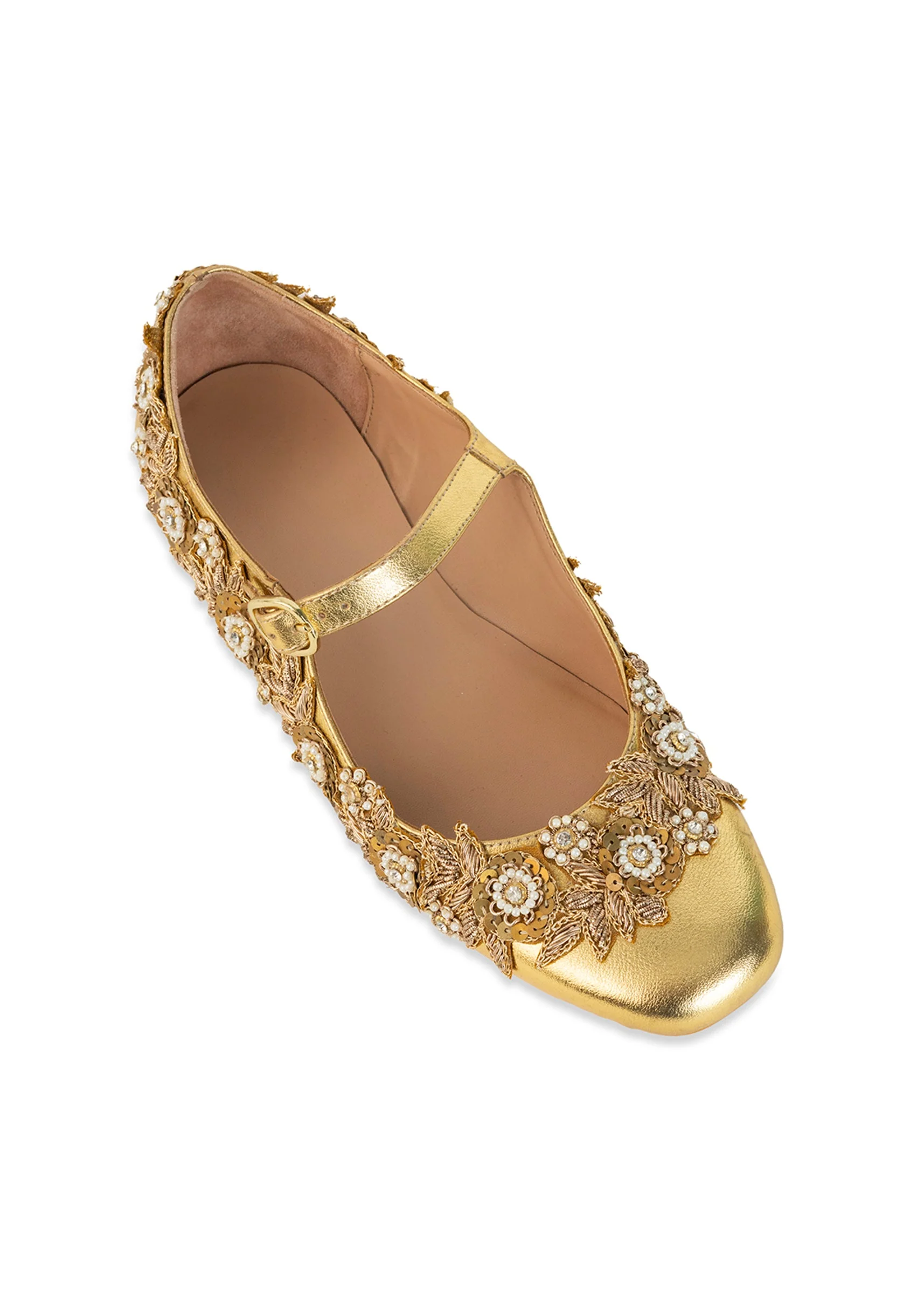 Gold Floral Zari Embellished Floral Juttis - Image 5