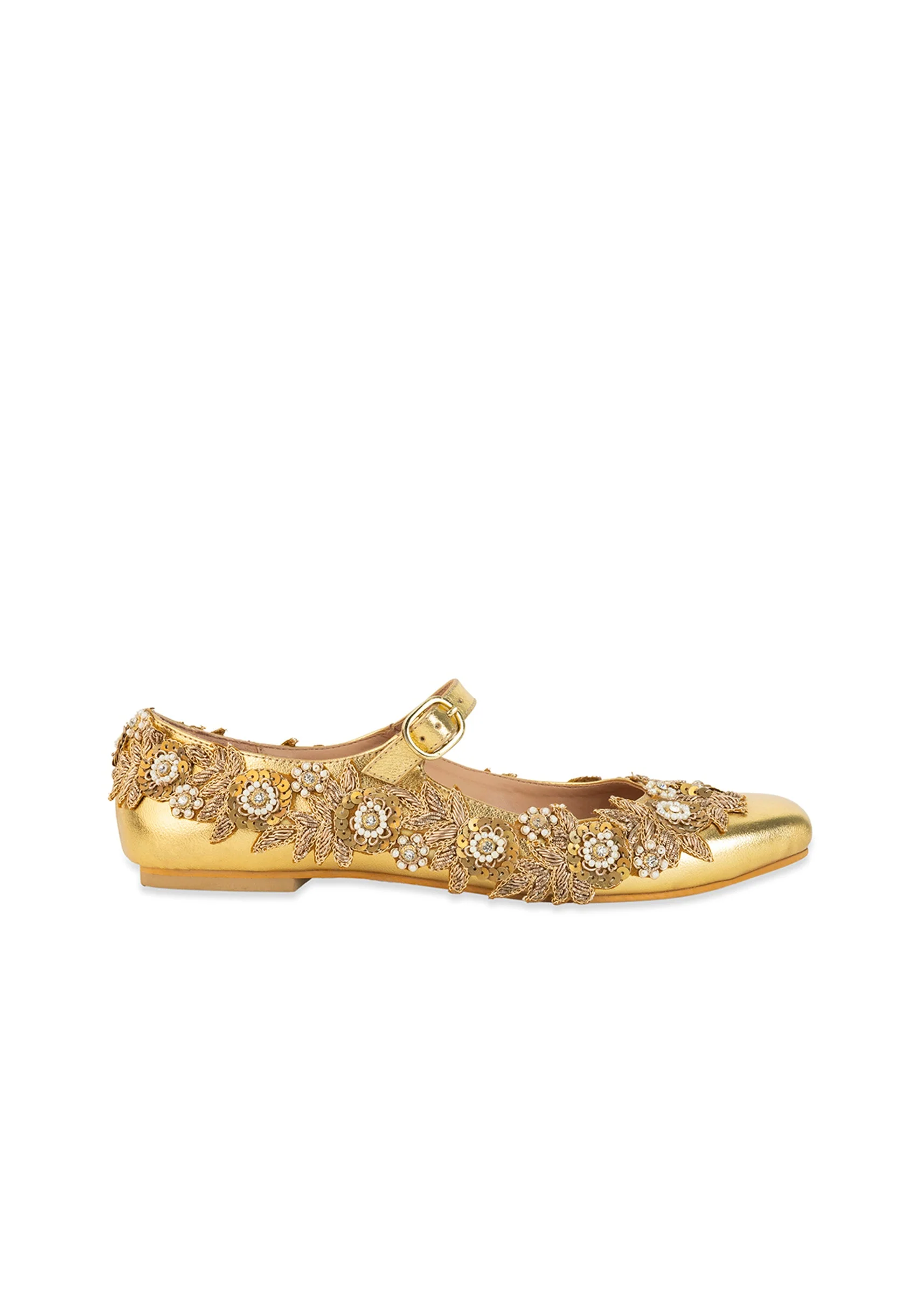 Gold Floral Zari Embellished Floral Juttis - Image 6