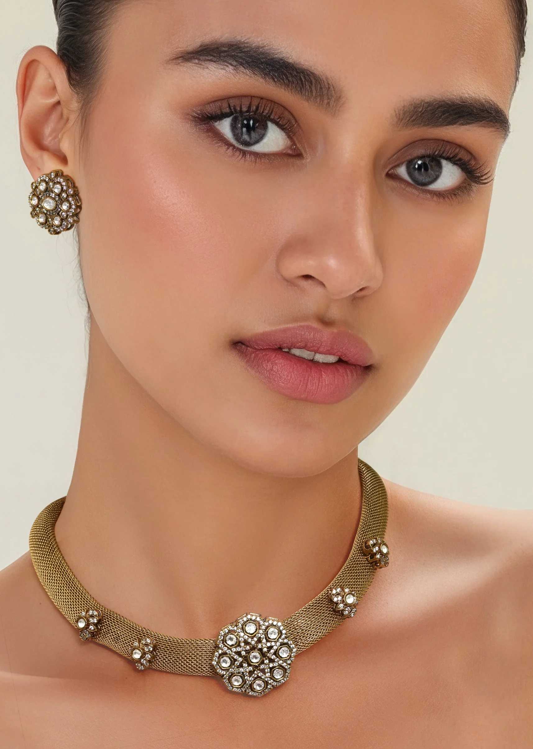 Gold Fusion Floral Pendant Necklace and Earring Set