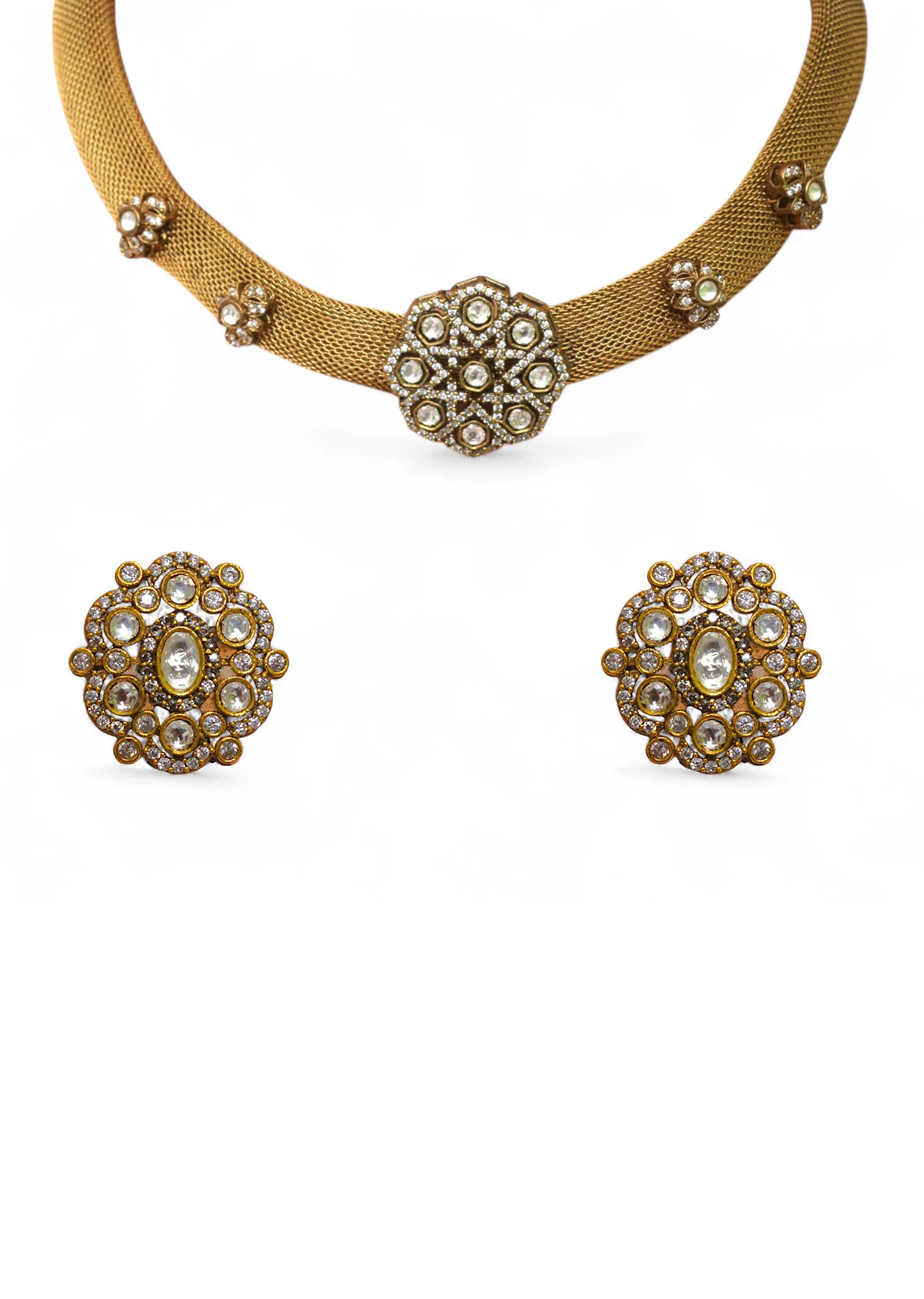 Gold Fusion Floral Pendant Necklace and Earring Set - Image 2