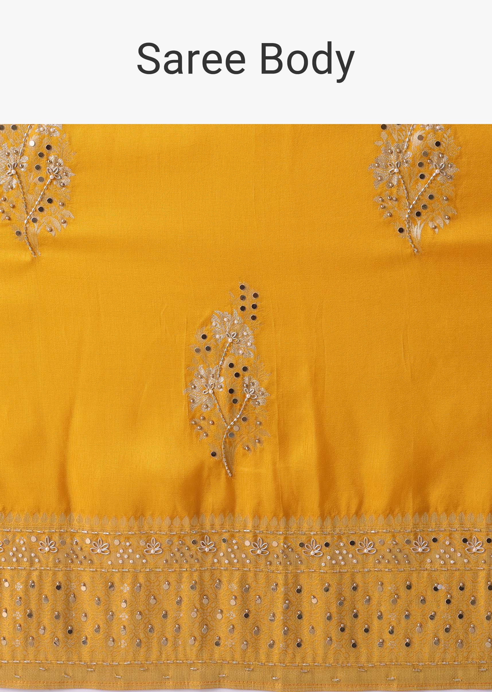 Gold Fusion Yellow Embroidered Saree In Khadi Silk - Image 7
