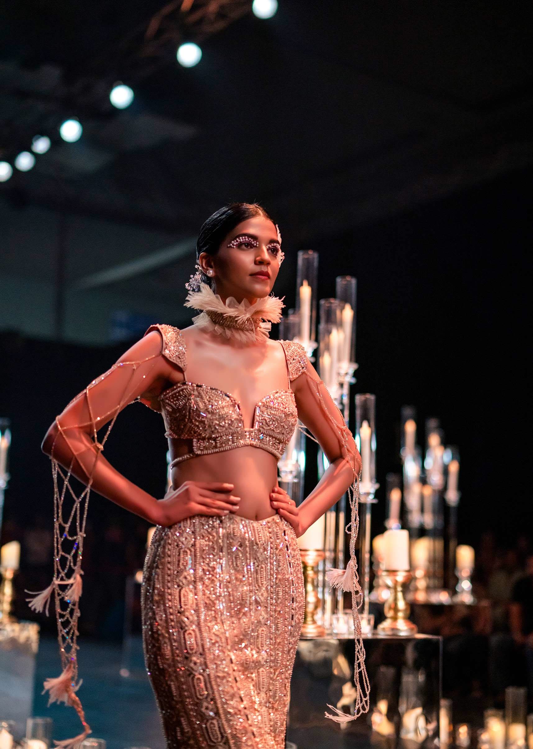 Gold Lehenga In Art Silk With 3D Feathers And Floral Motifs - Image 6
