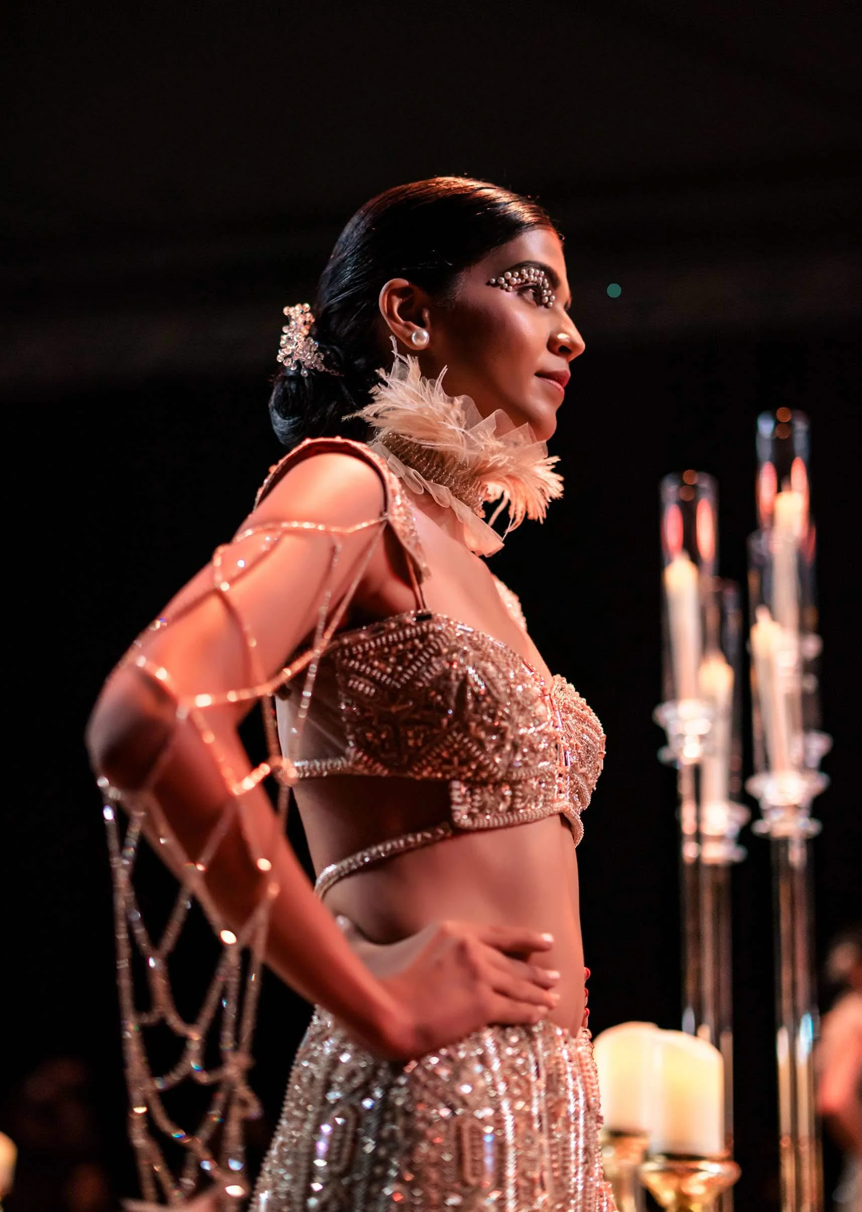Gold Lehenga In Art Silk With 3D Feathers And Floral Motifs - Image 7