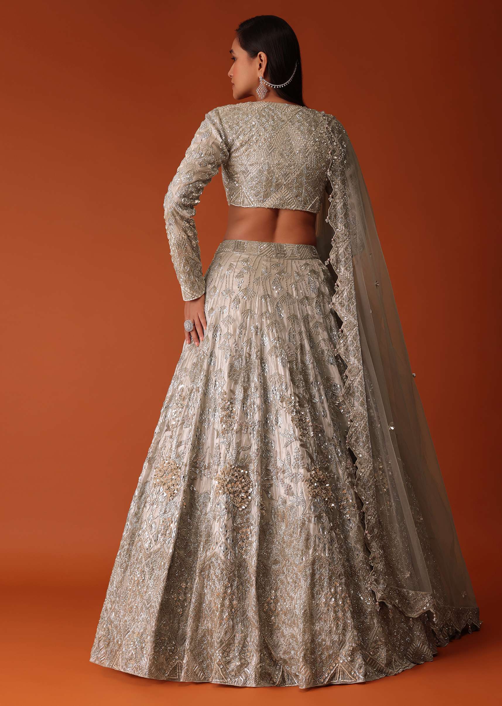 Gold Hand Embroidered Bridal Lehenga Set In Organza - Image 4