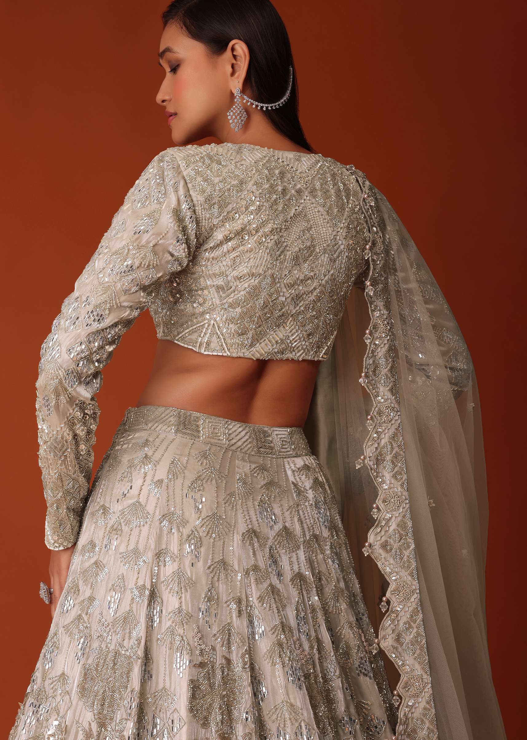 Gold Hand Embroidered Bridal Lehenga Set In Organza - Image 6