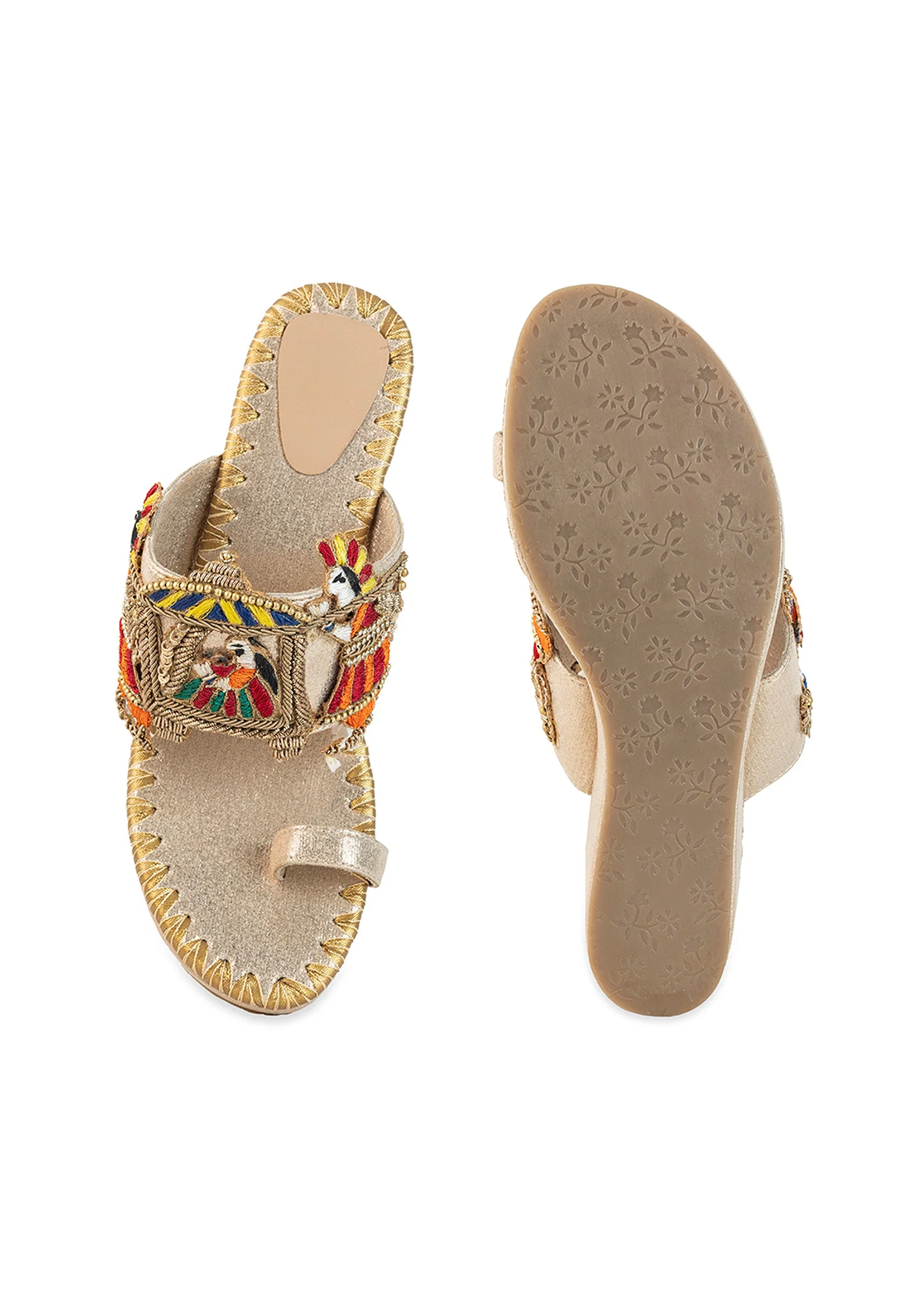 Gold Hand Embroidered Resham Wedges - Image 4
