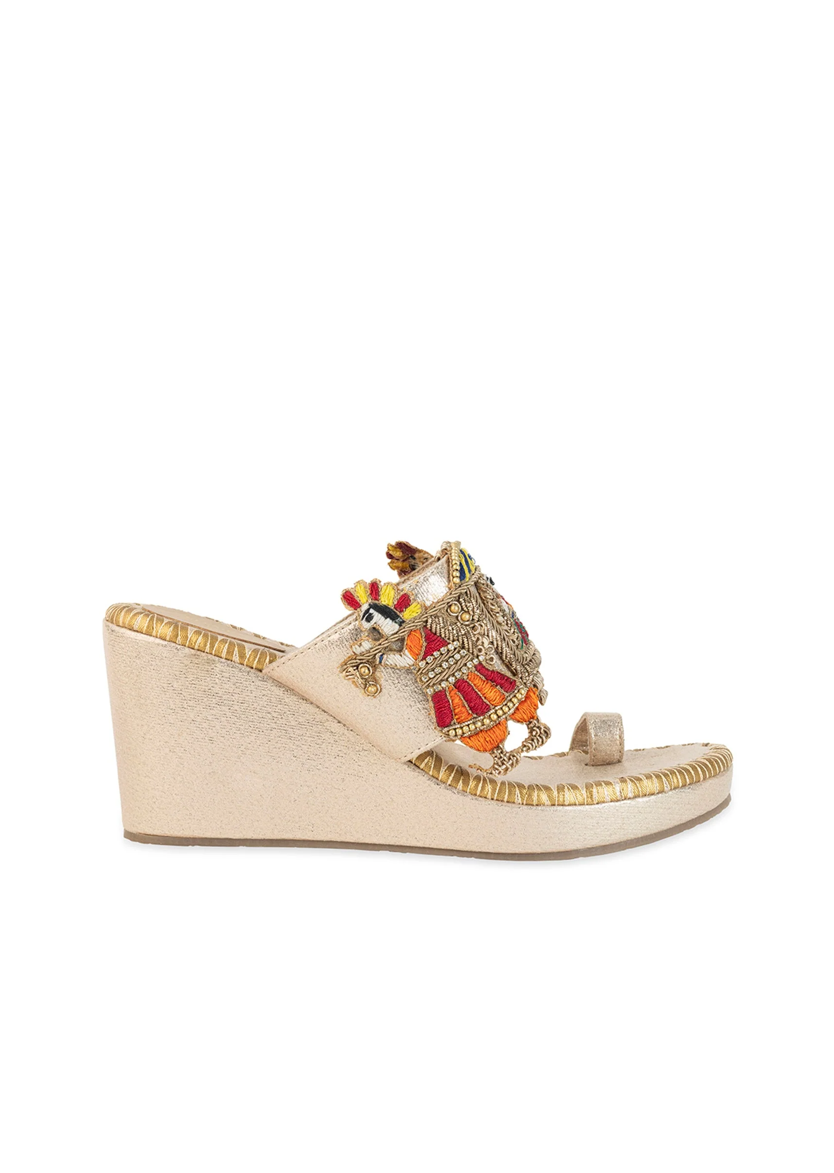 Gold Hand Embroidered Resham Wedges - Image 6