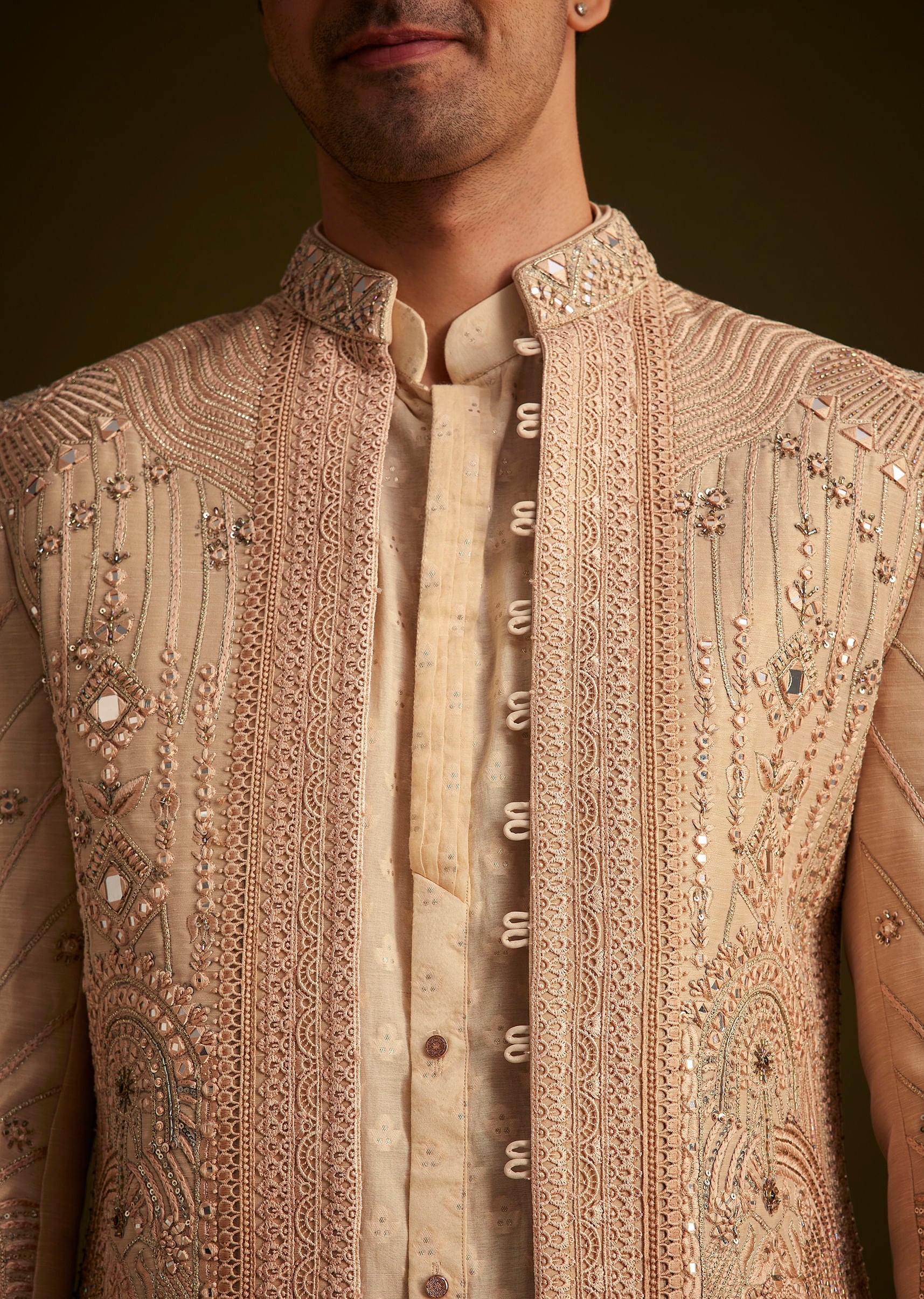 Gold Hand Embroidered Sherwani Set With Intricate Detailing - Image 3