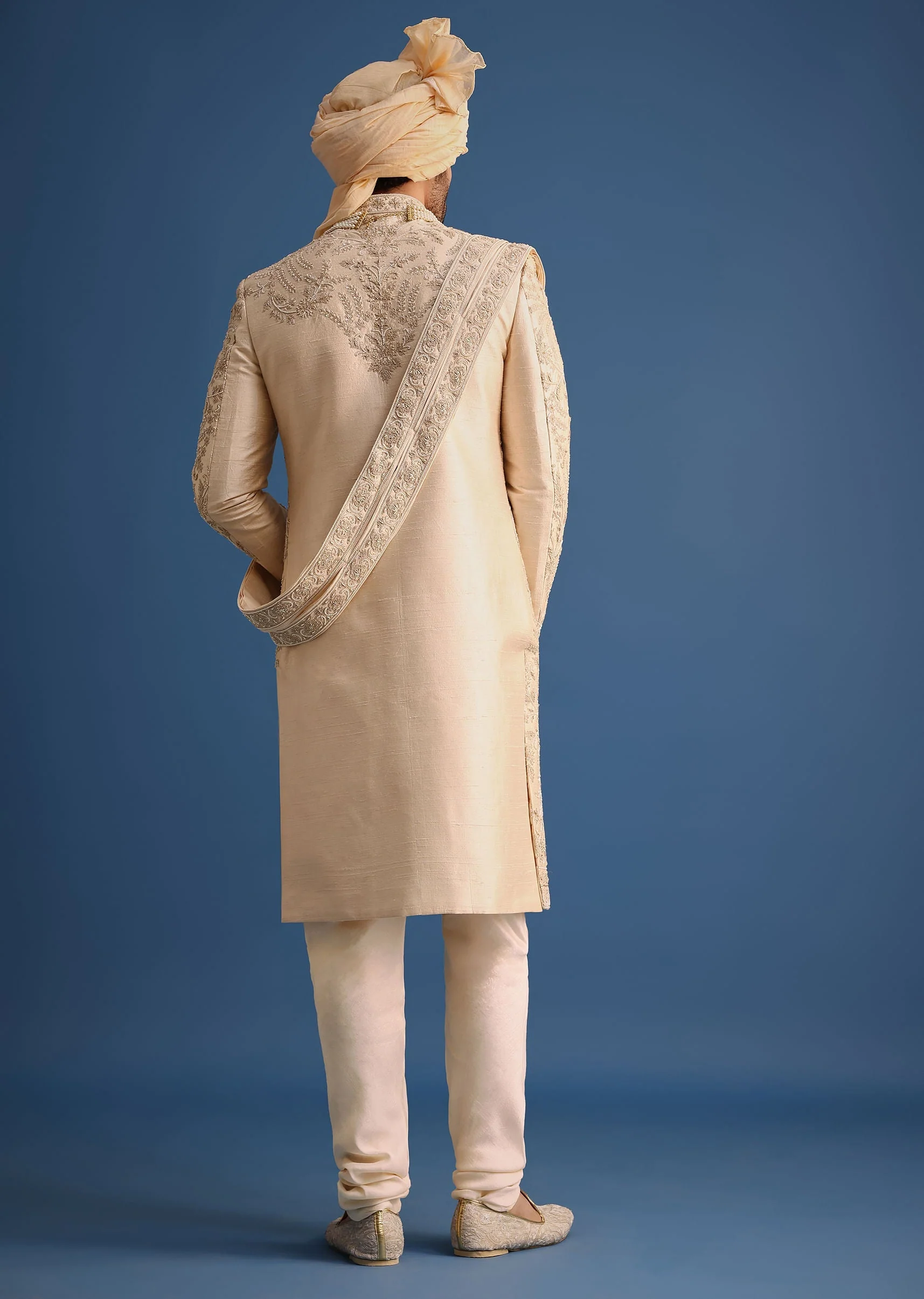 Gold Hand Embroidered Sherwani Suit - Image 5