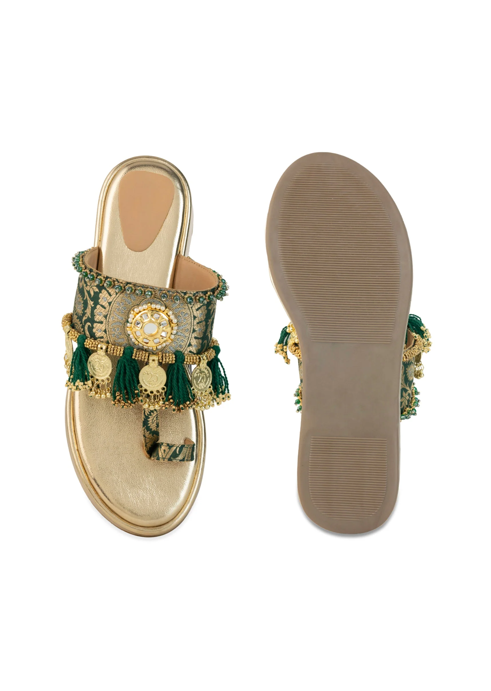 Gold Handcrafted Tassel Wedges with Brocade Straps - Image 4