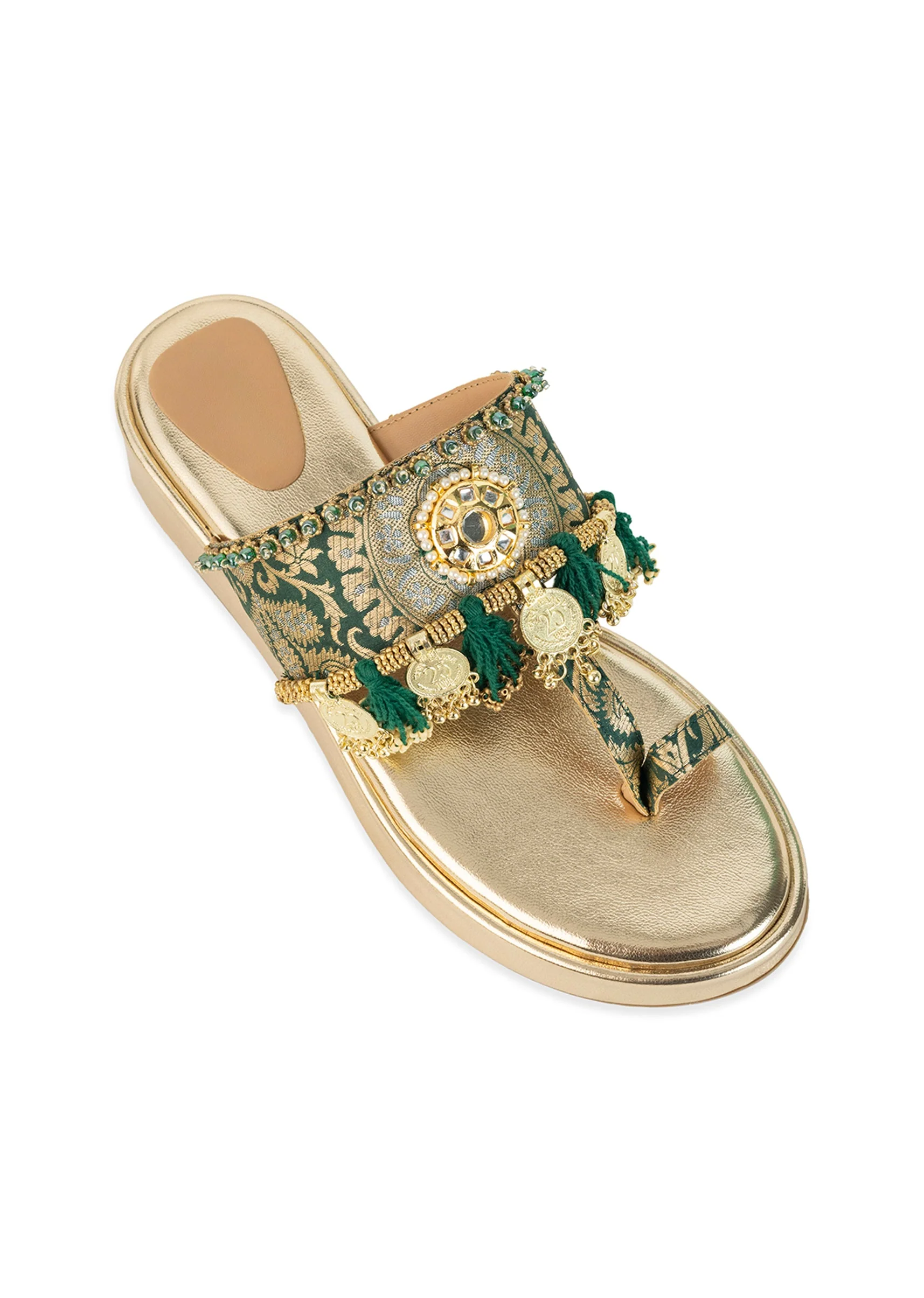 Gold Handcrafted Tassel Wedges with Brocade Straps - Image 5