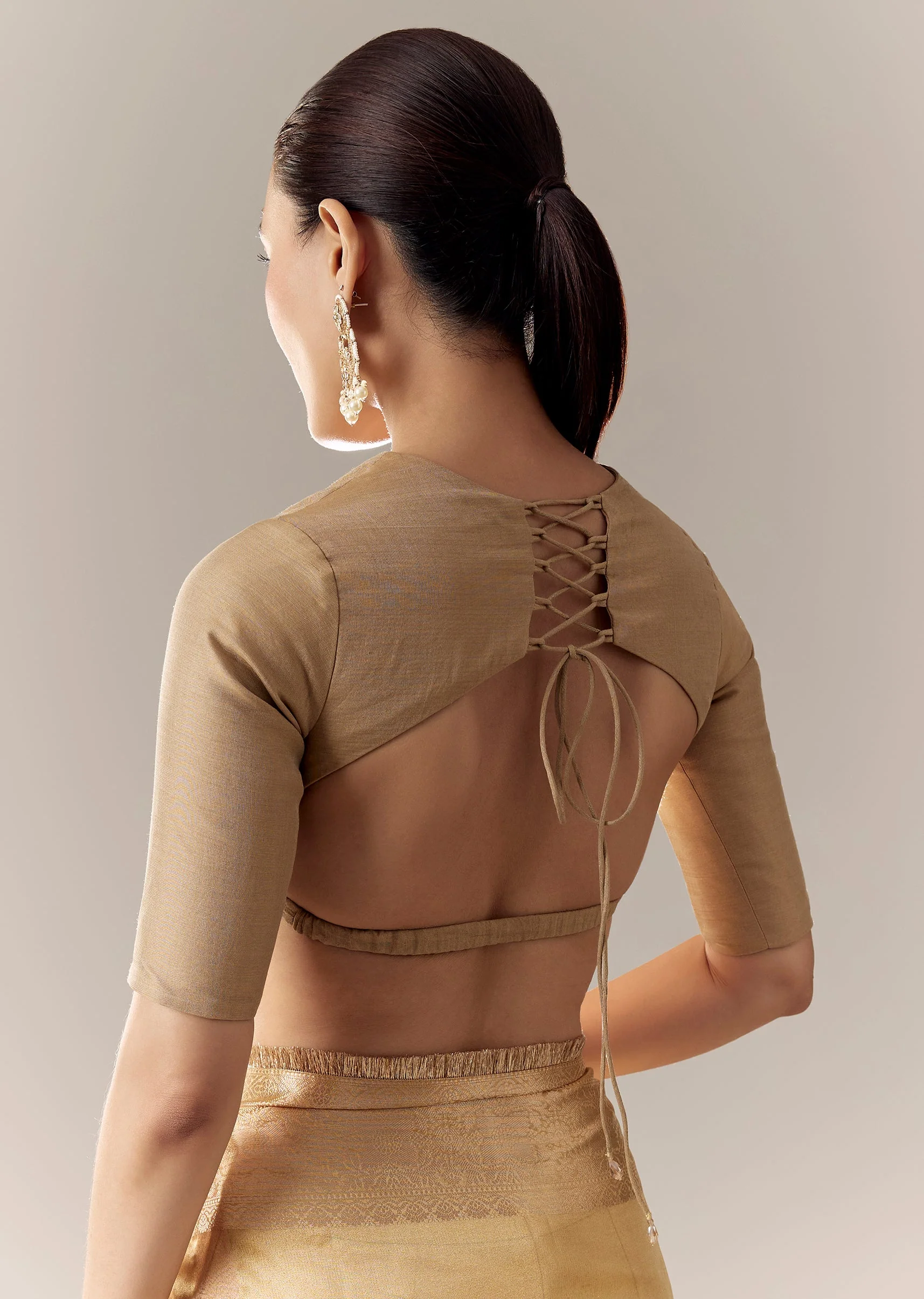 Gold High Neck Tie Back Blouse - Image 3