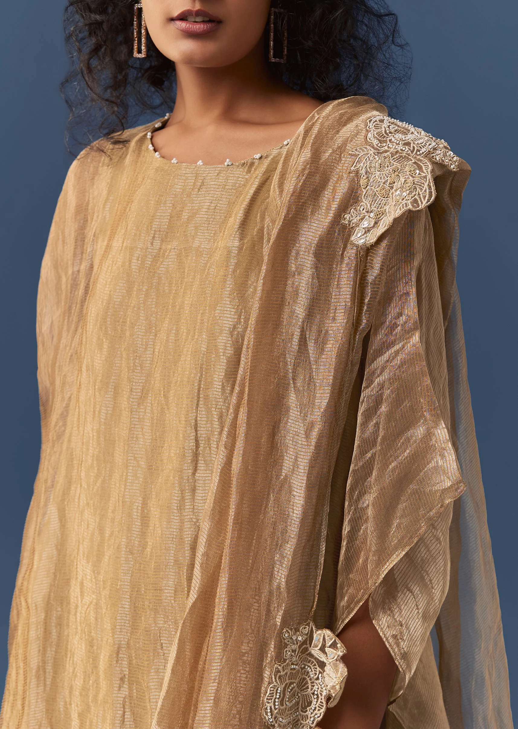 Gold Kaftan Style Draped Tissue Gown - Image 3