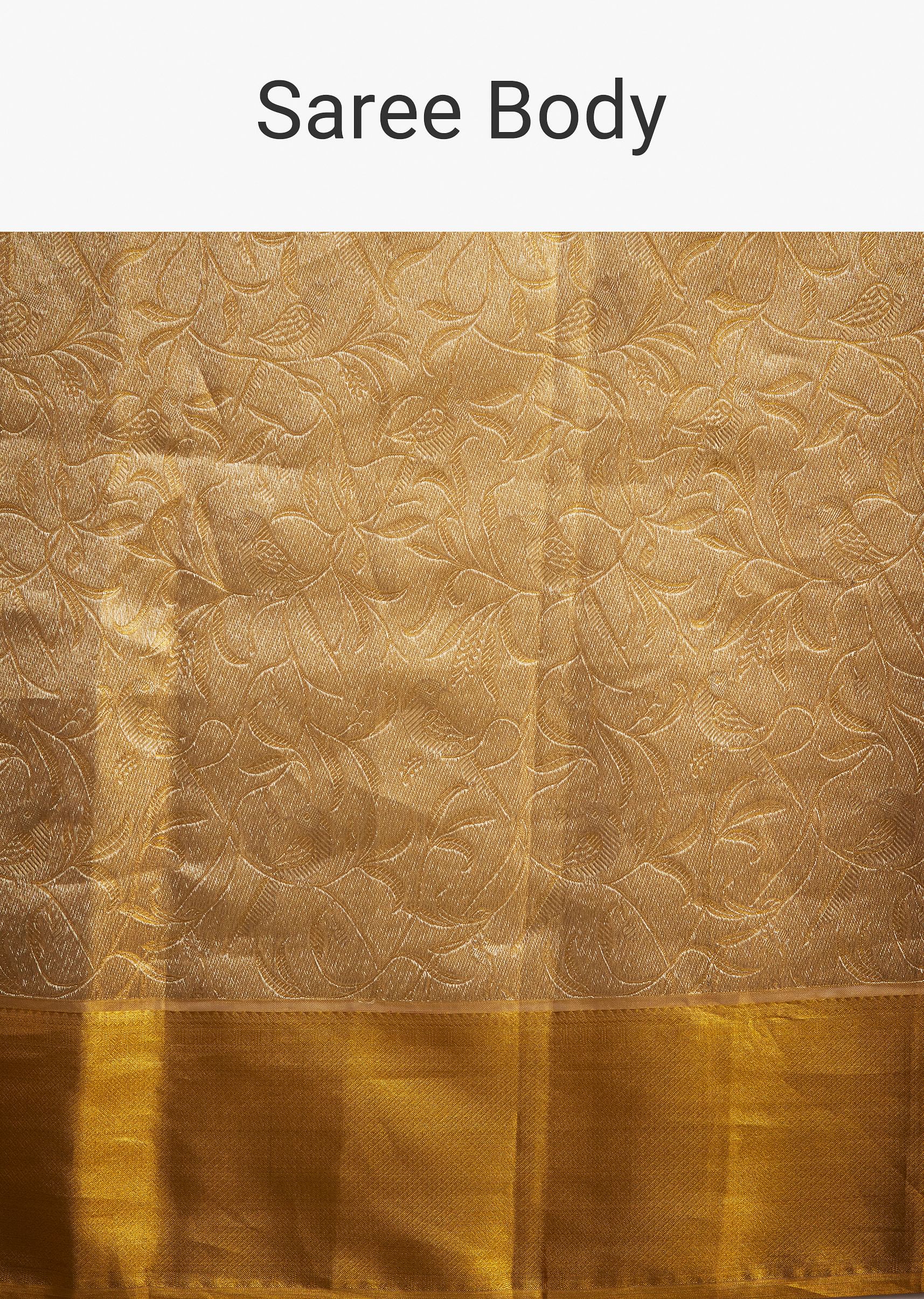 Gold Kanjivaram Silk Saree With Golden Zari Detailing - Image 10