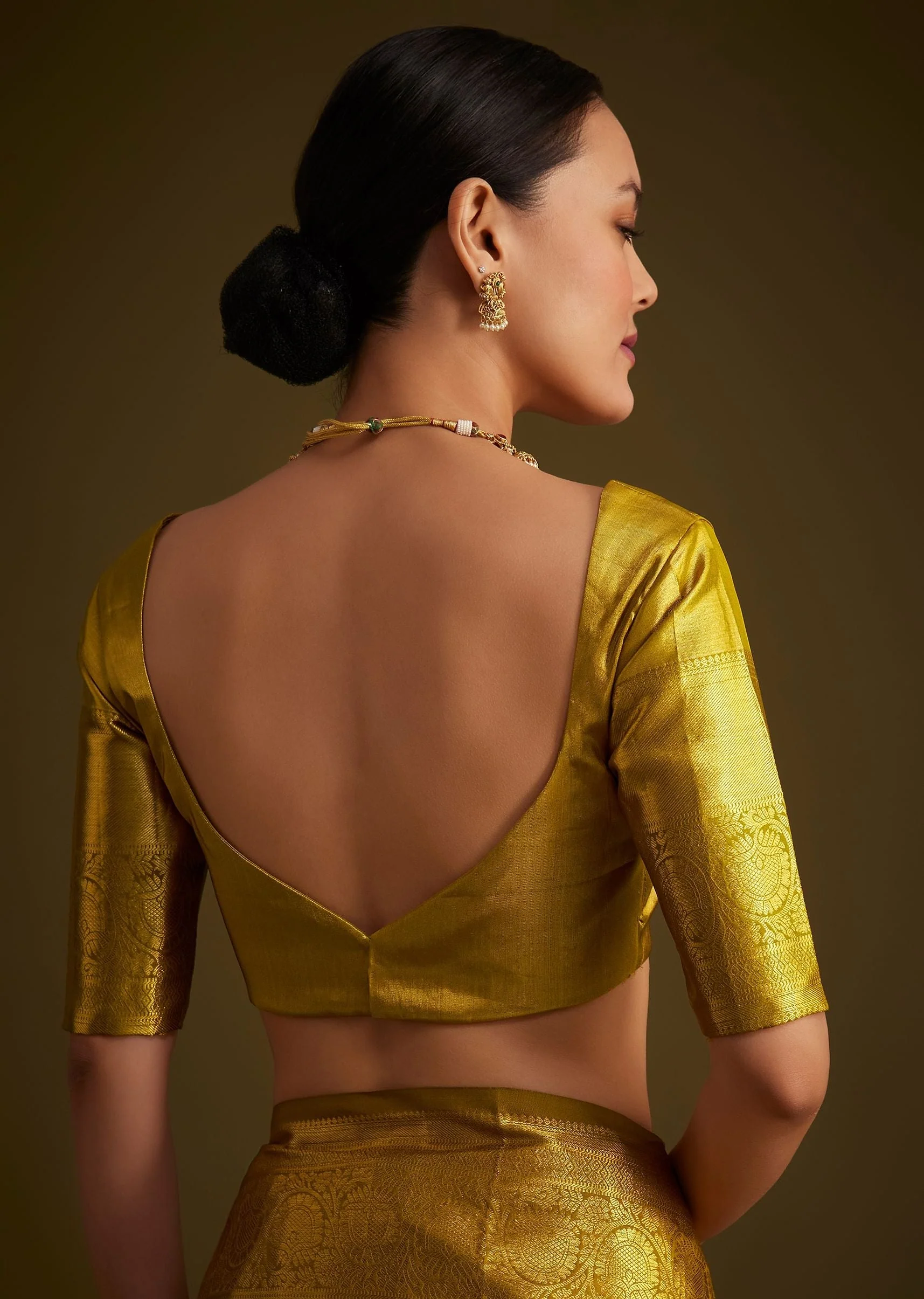 Gold Kanjivaram Silk Saree With Zari Border - Image 9