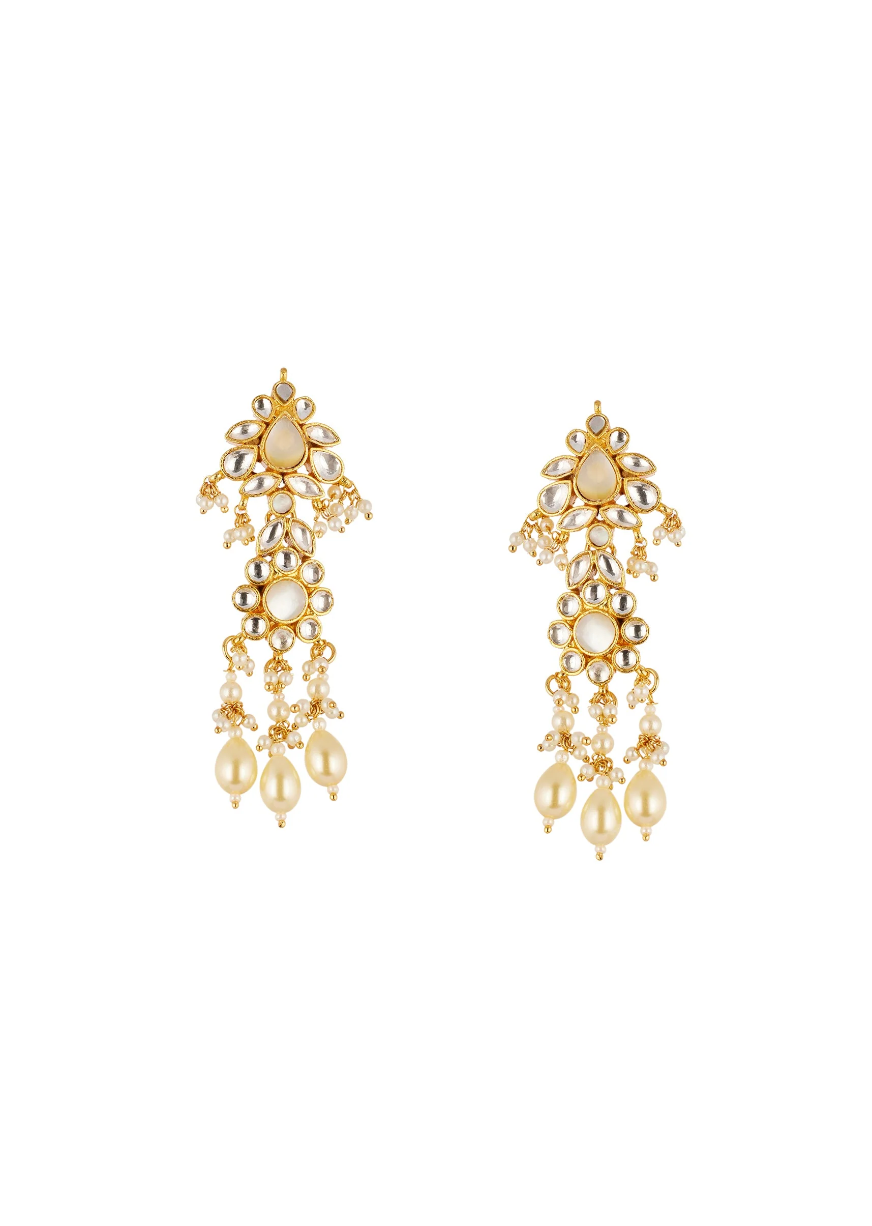 Gold Kundan Necklace Set with Faux Pearls - Image 3