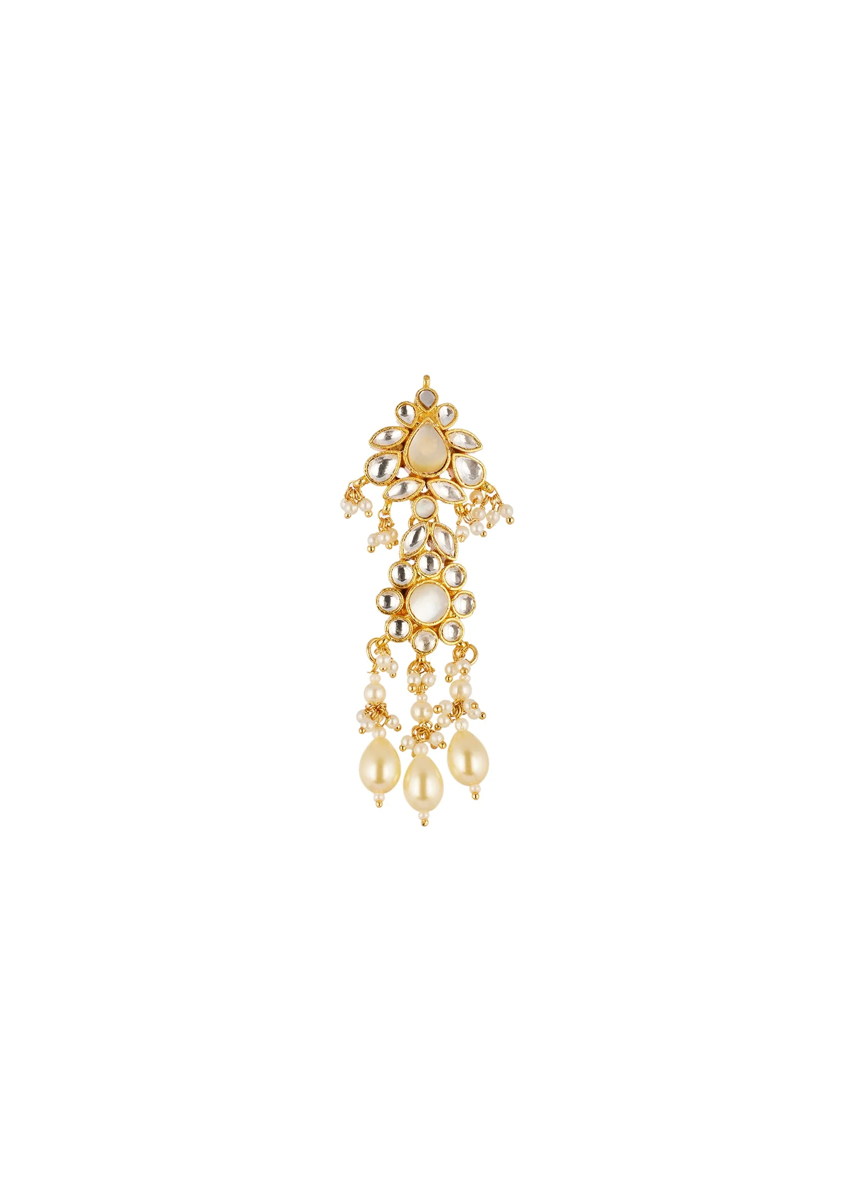 Gold Kundan Necklace Set with Faux Pearls - Image 4
