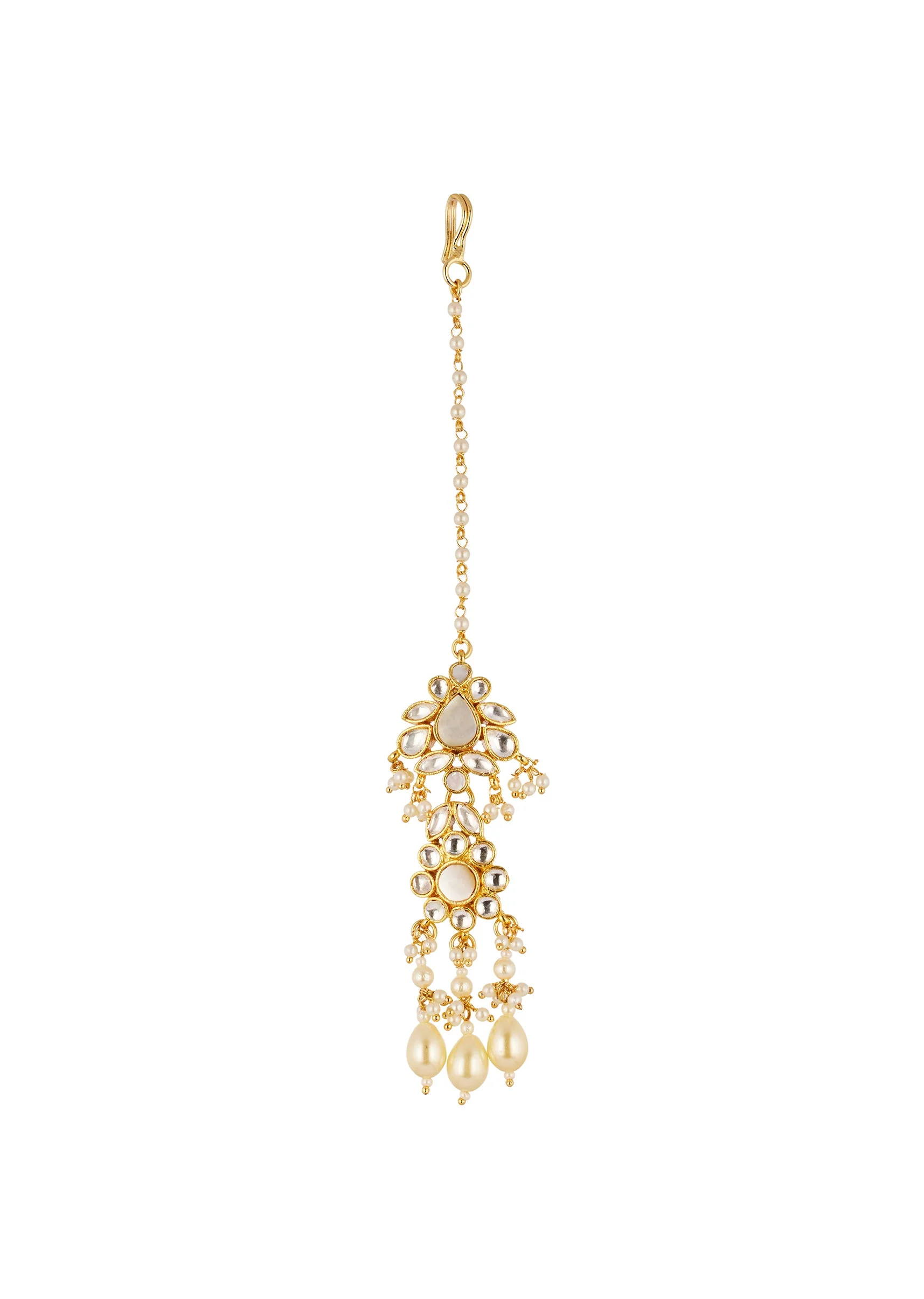 Gold Kundan Necklace Set with Faux Pearls - Image 5