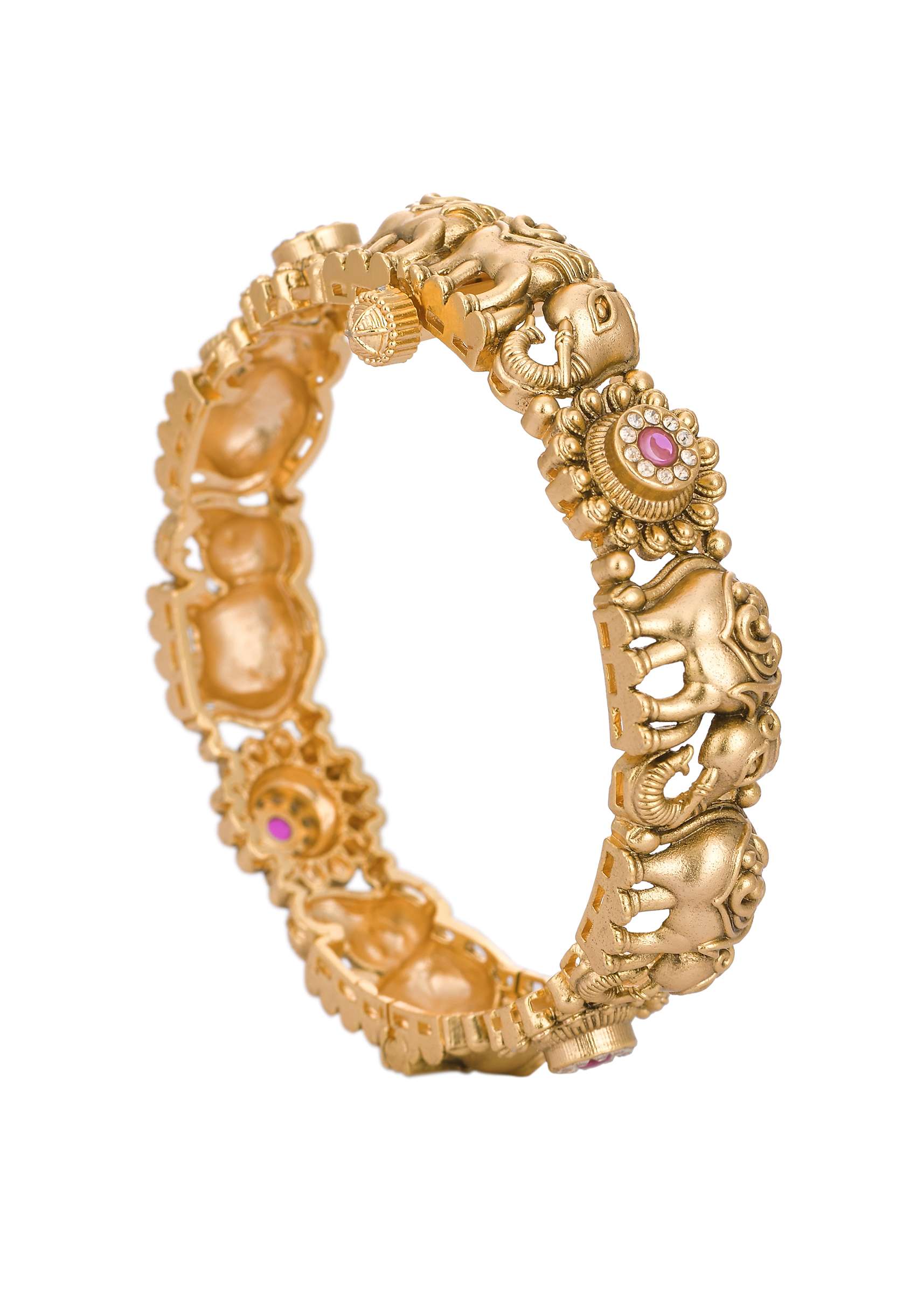 Gold Kundan Temple Bangle (Set of 2) - Image 3