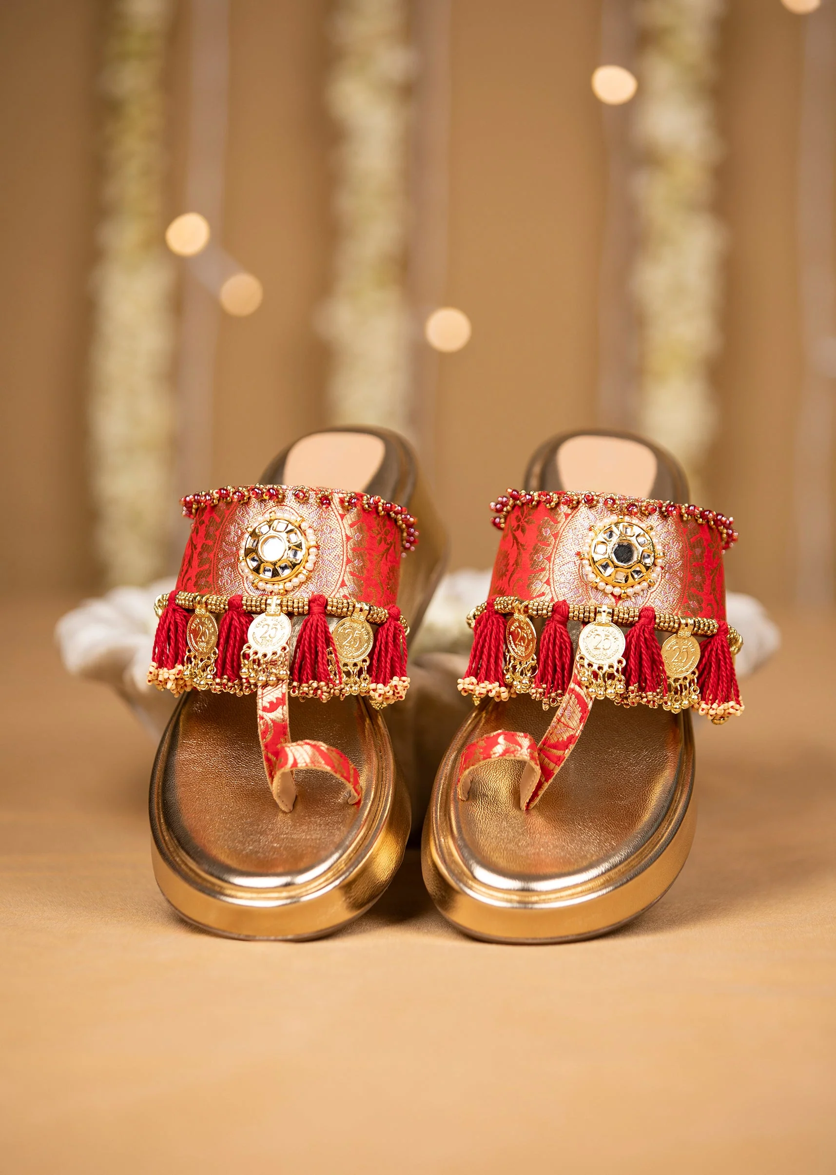 Gold Mirror and Coin Embellished Wedges