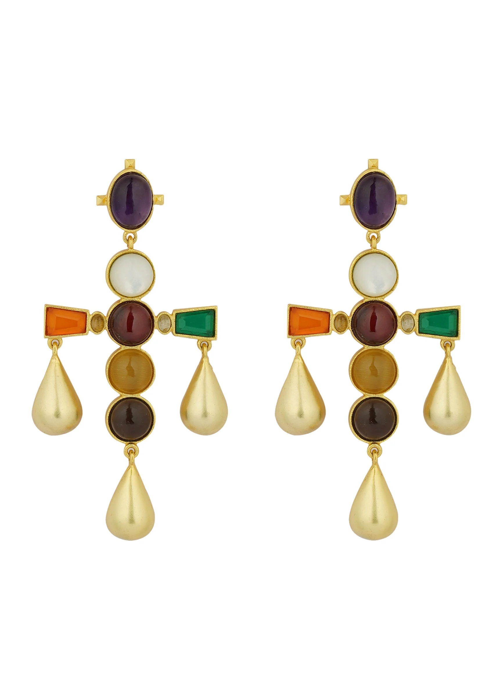 Gold Multi Navratna Earrings - Image 2