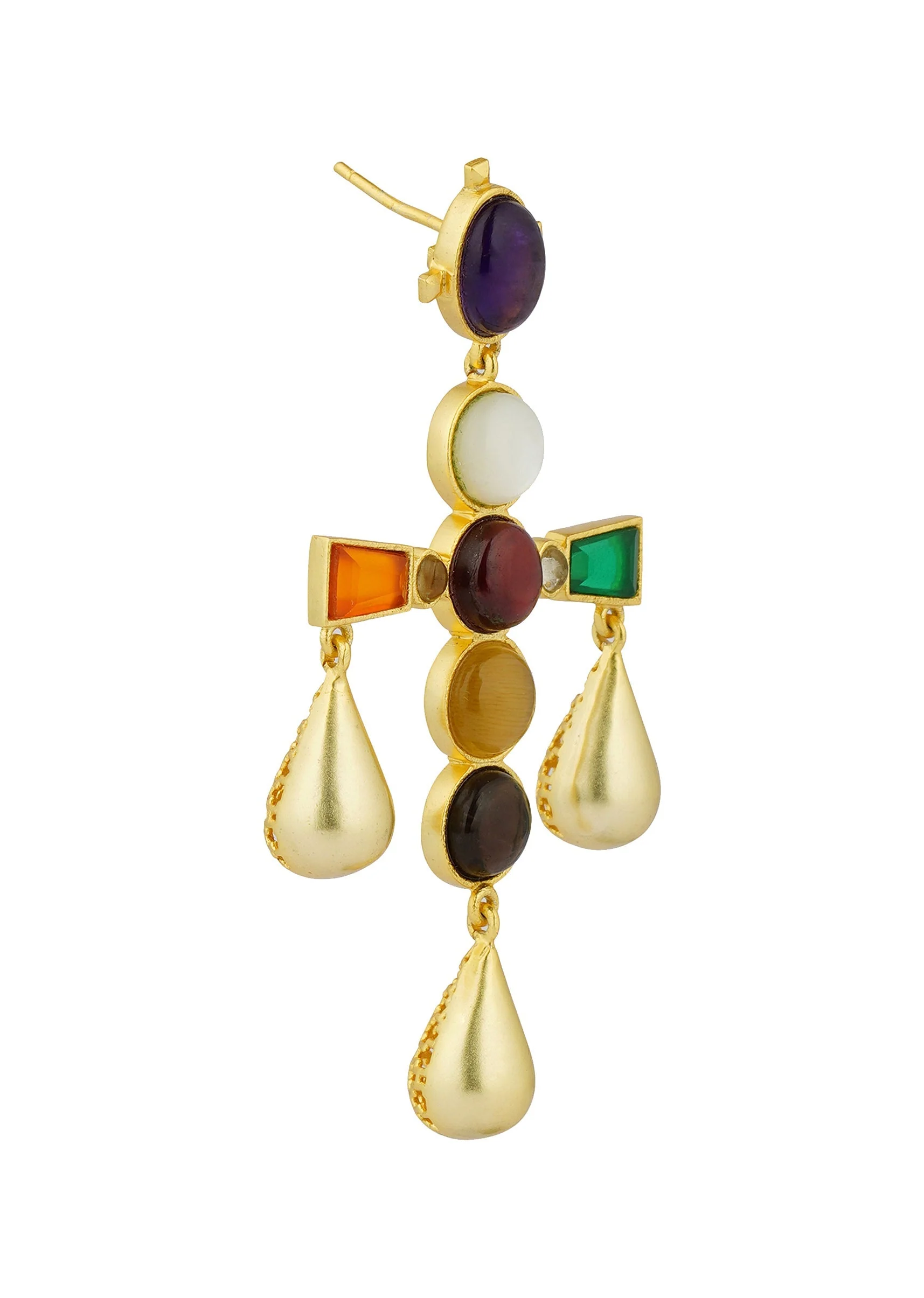 Gold Multi Navratna Earrings - Image 3