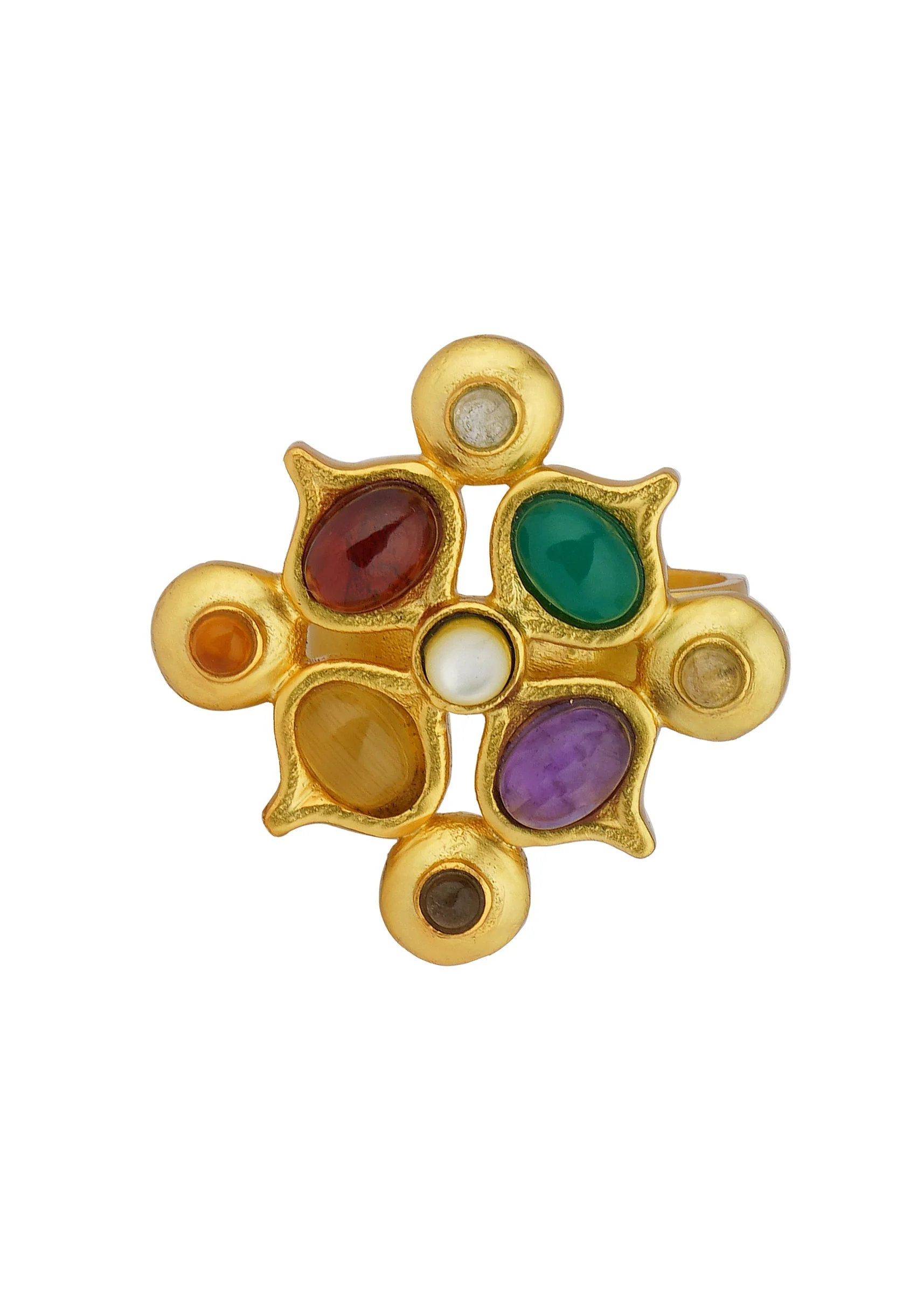 Gold Navratan Ring With Multi Stone Detailing - Image 3