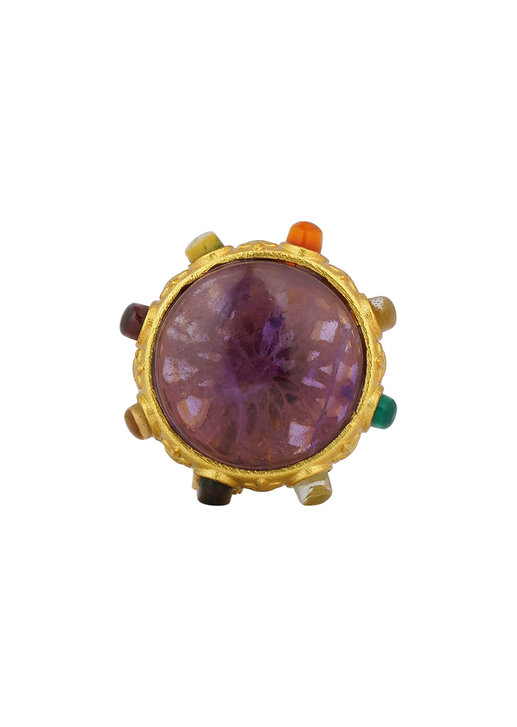 Gold Navratna Ring With Purple Stone Accent - Image 2