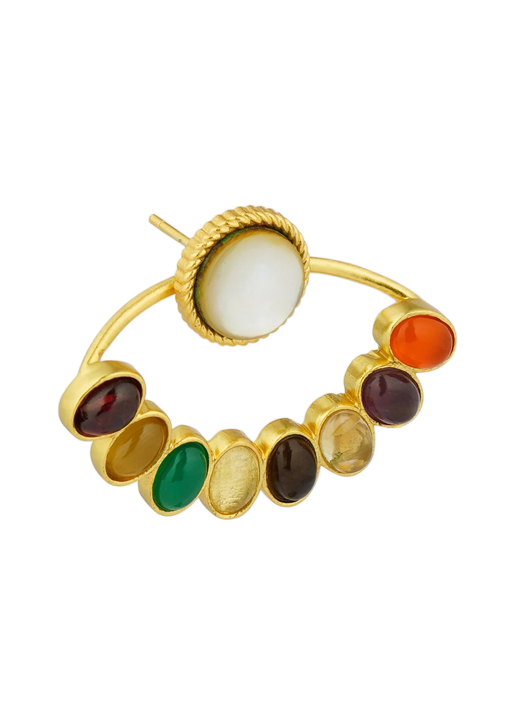 Gold Navratna Stud Earrings With Multicolored Zircon - Image 2