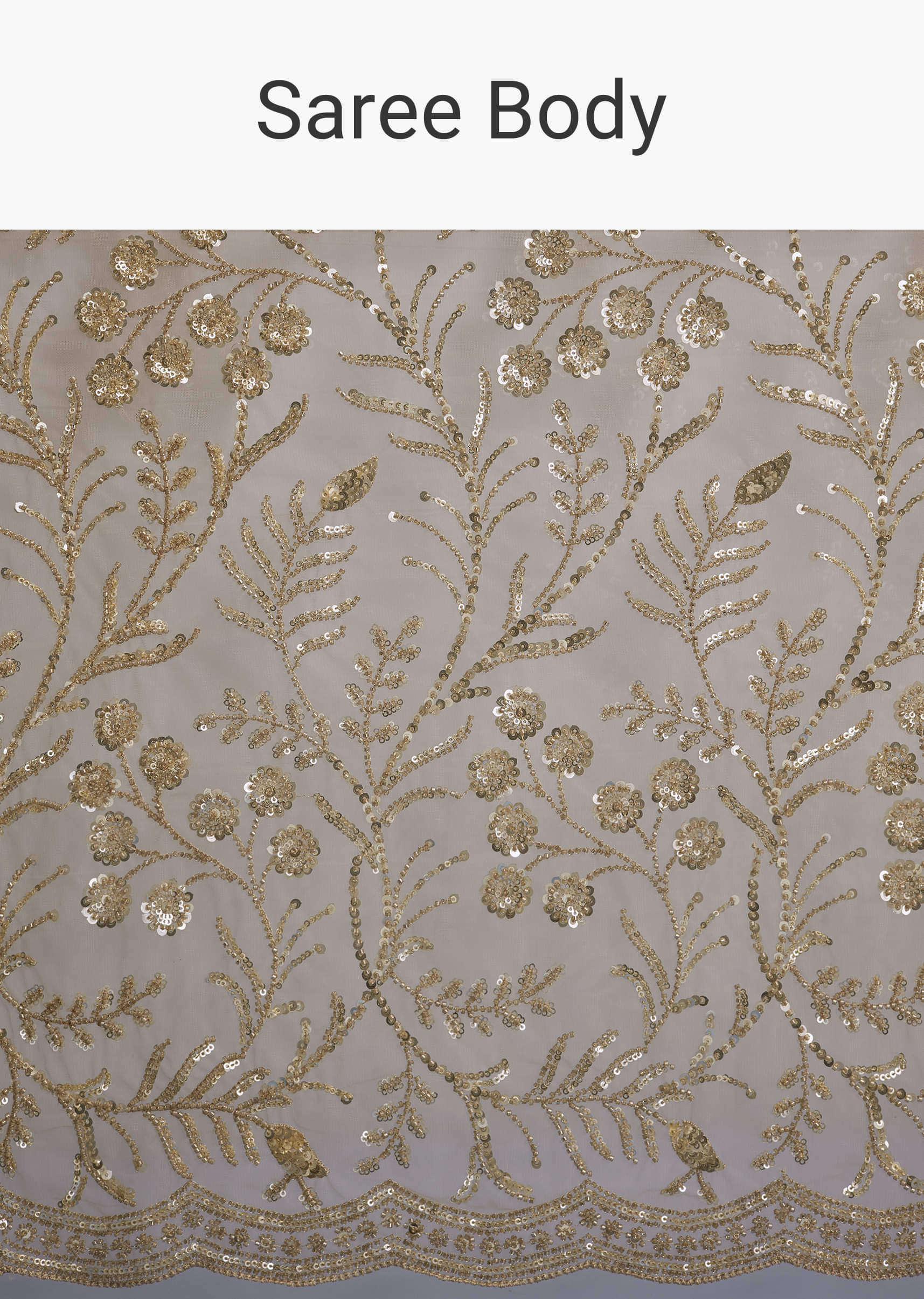 Gold Net Saree With Floral Sequins Work - Image 10