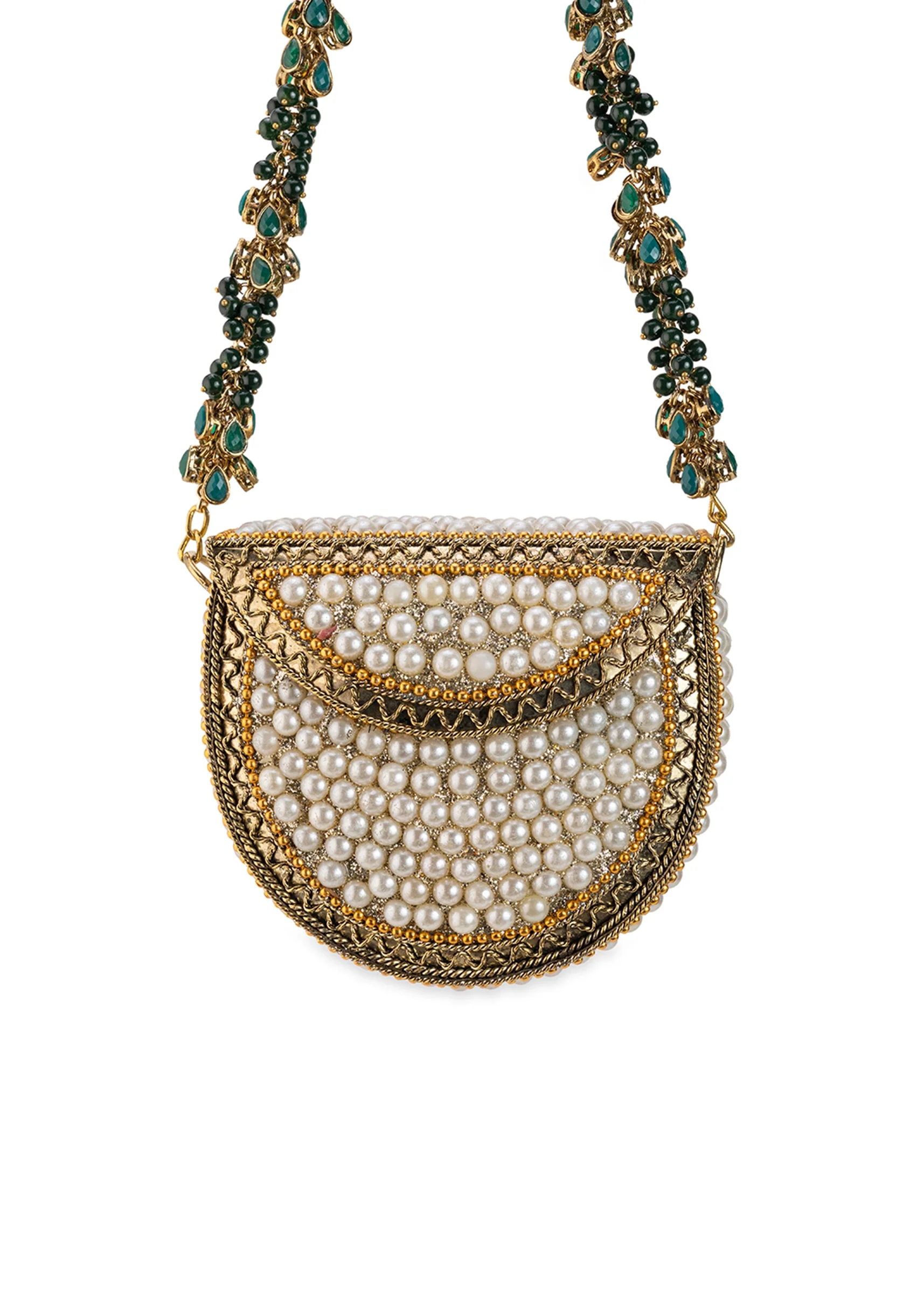 Gold Pearl Embellished Metal Bag - Image 4