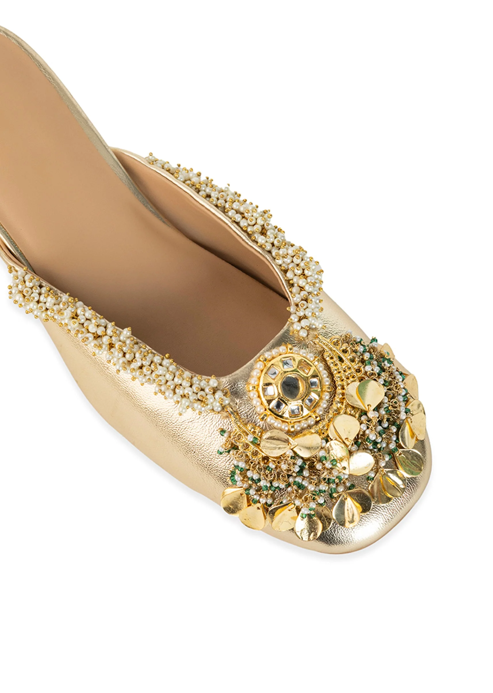 Gold Pearl Hand Embellished Heel Mules - Image 3