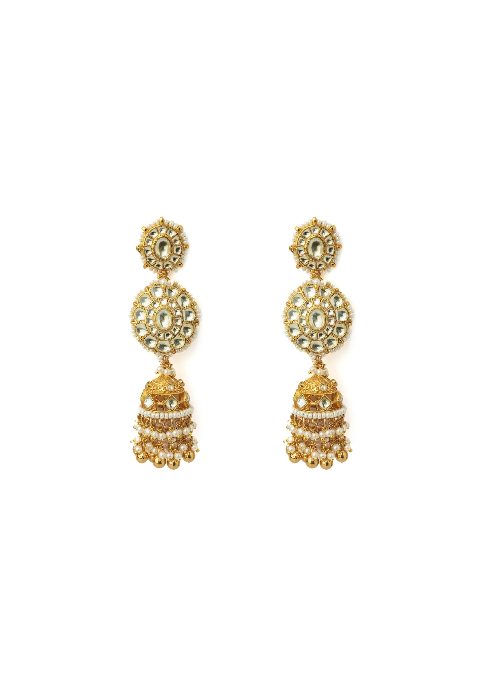 Gold Plated And Kundan Polki Earringss - Image 2