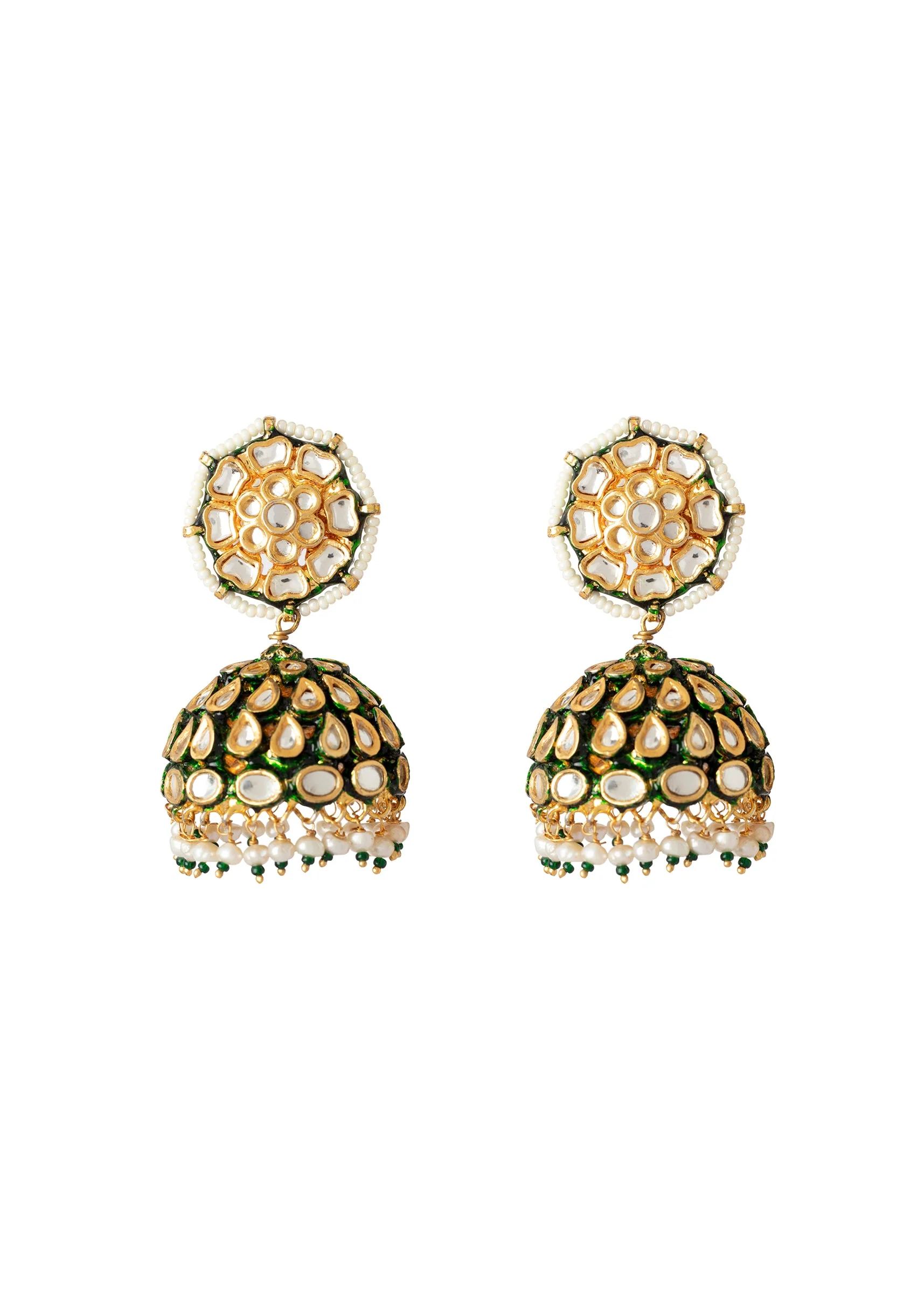 Gold Plated Black Kundan Polki Earrings - Image 2